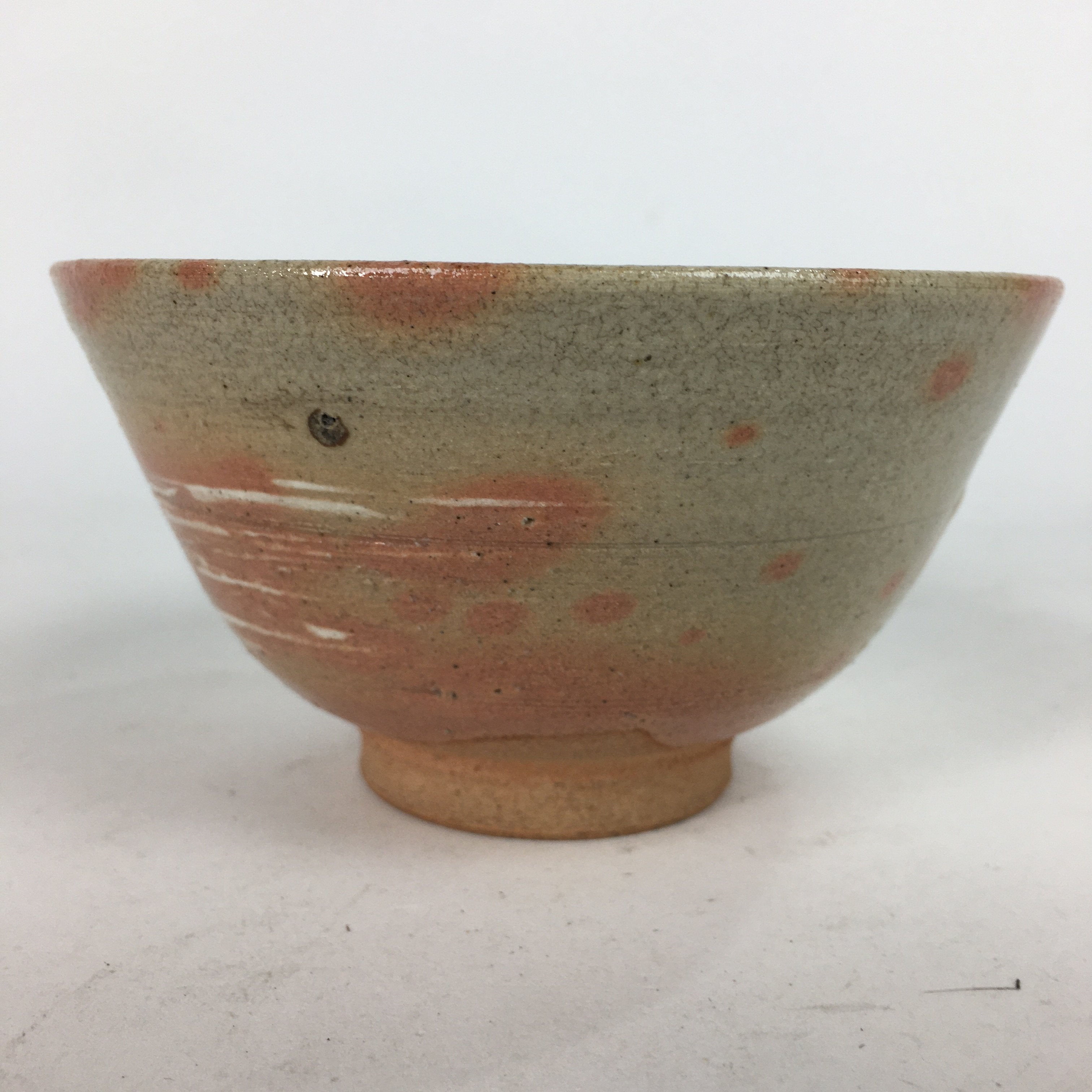 Japanese Ceramic Mino Ware Tea Ceremony Bowl Vtg Orange White Chawan GTB743