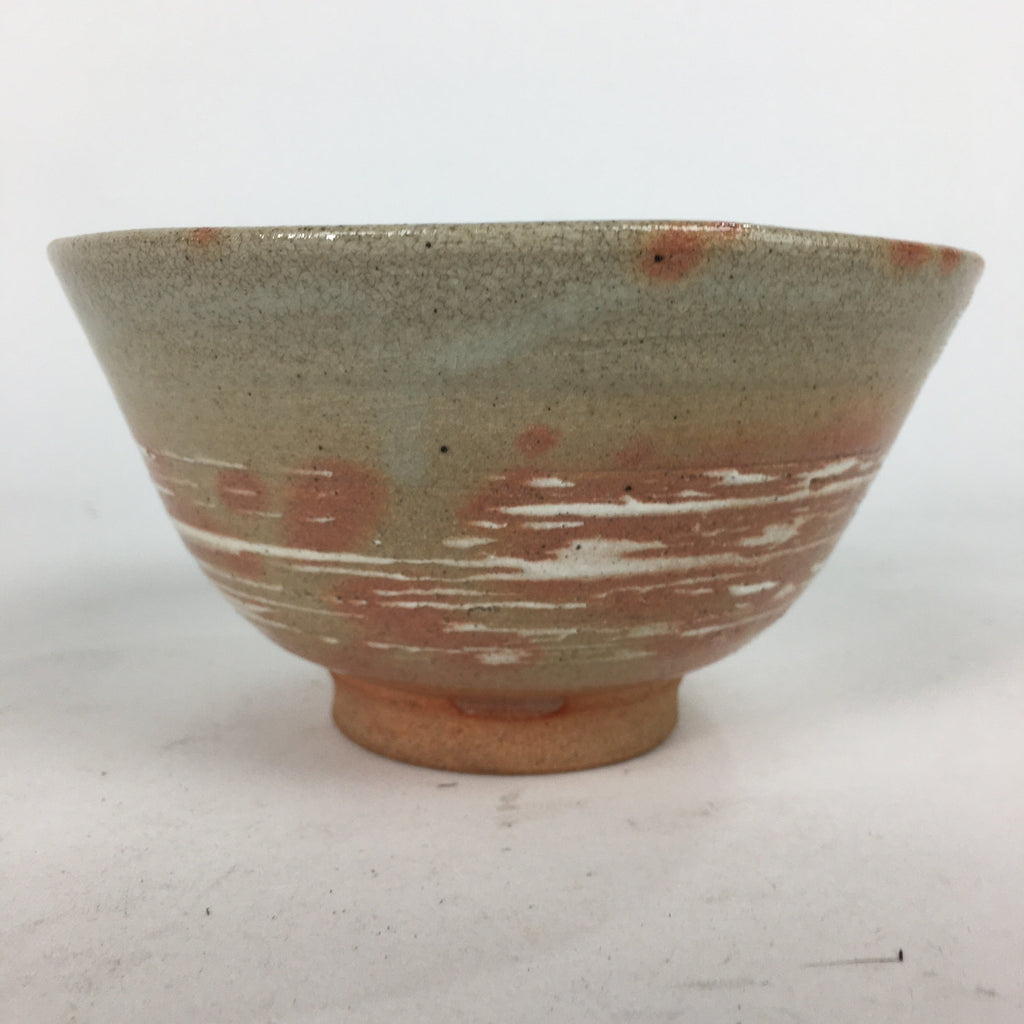 Japanese Ceramic Mino Ware Tea Ceremony Bowl Vtg Orange White Chawan GTB743
