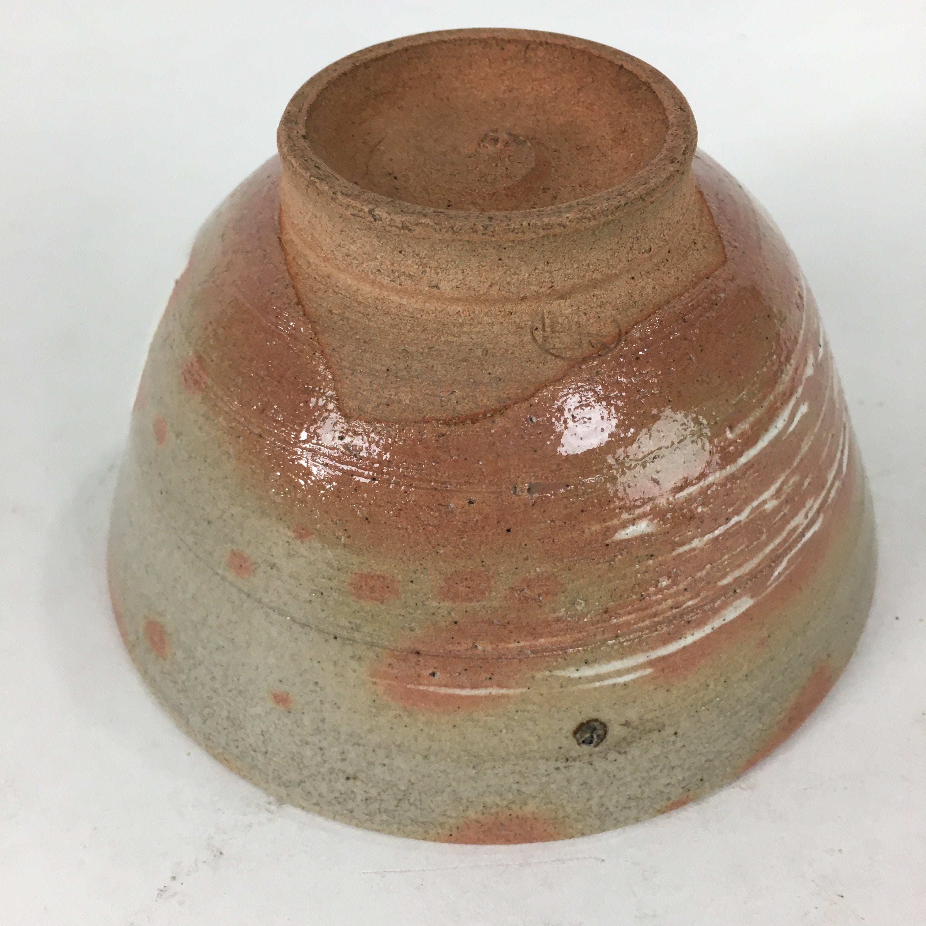 Japanese Ceramic Mino Ware Tea Ceremony Bowl Vtg Orange White Chawan GTB743