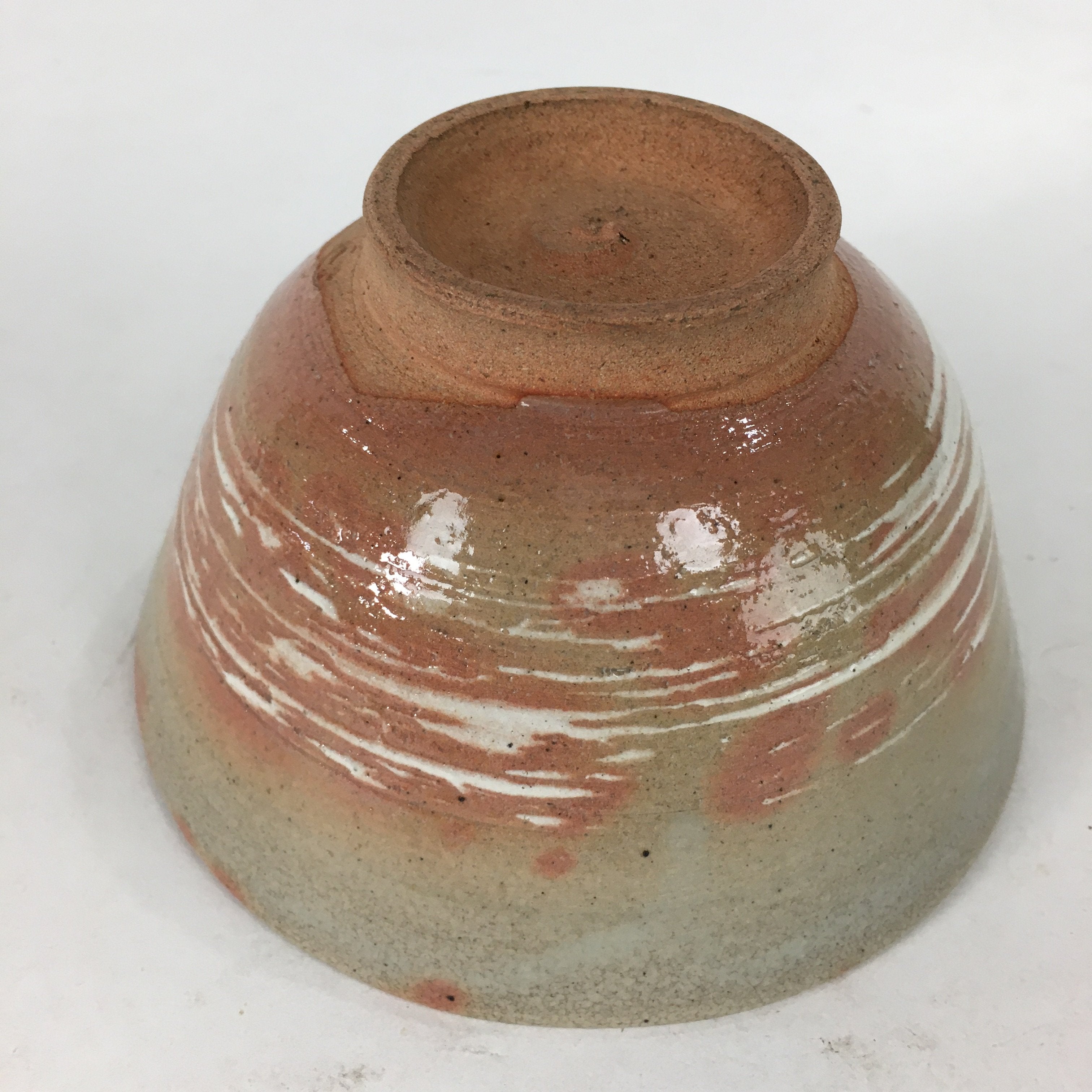 Japanese Ceramic Mino Ware Tea Ceremony Bowl Vtg Orange White Chawan GTB743