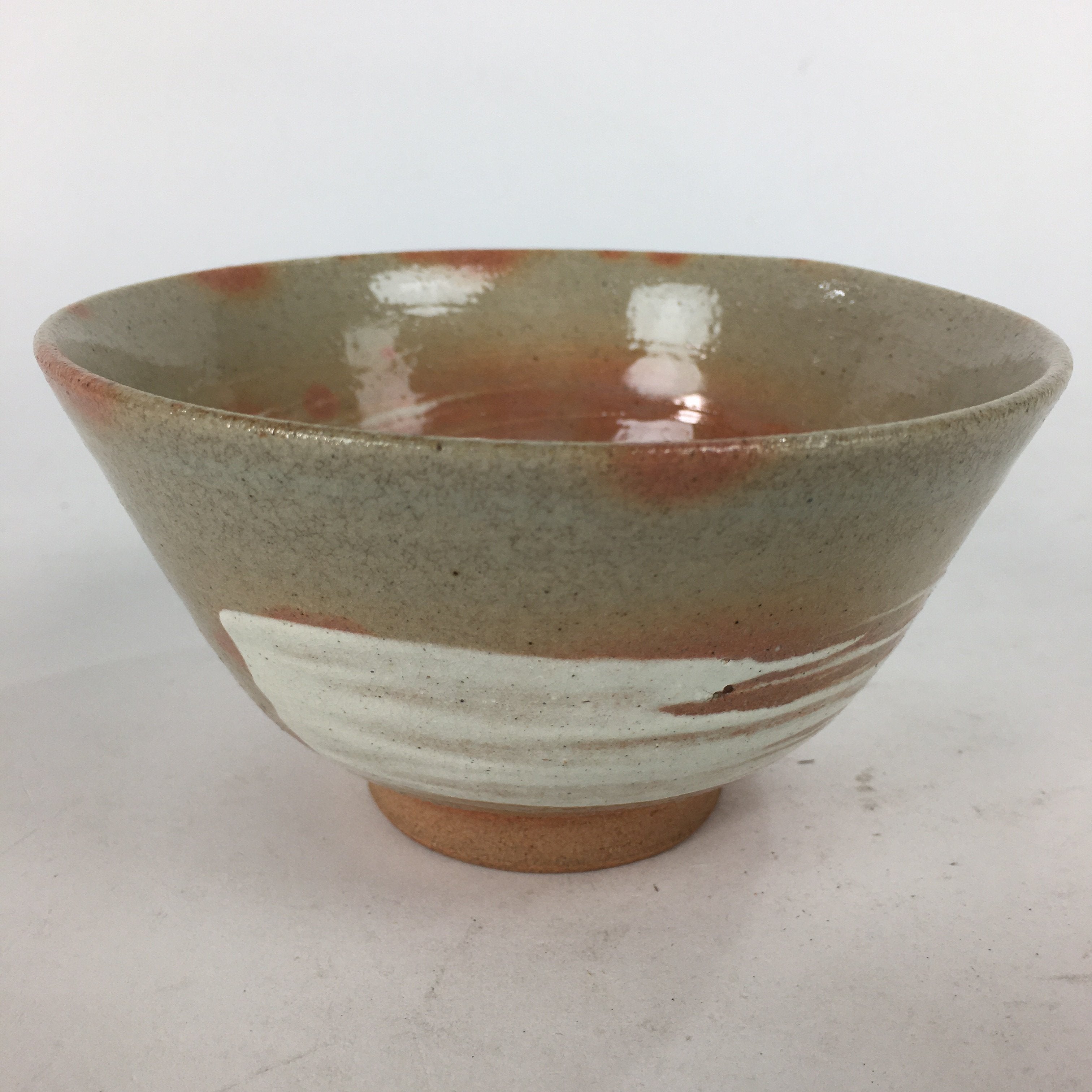 Japanese Ceramic Mino Ware Tea Ceremony Bowl Vtg Orange White Chawan GTB743