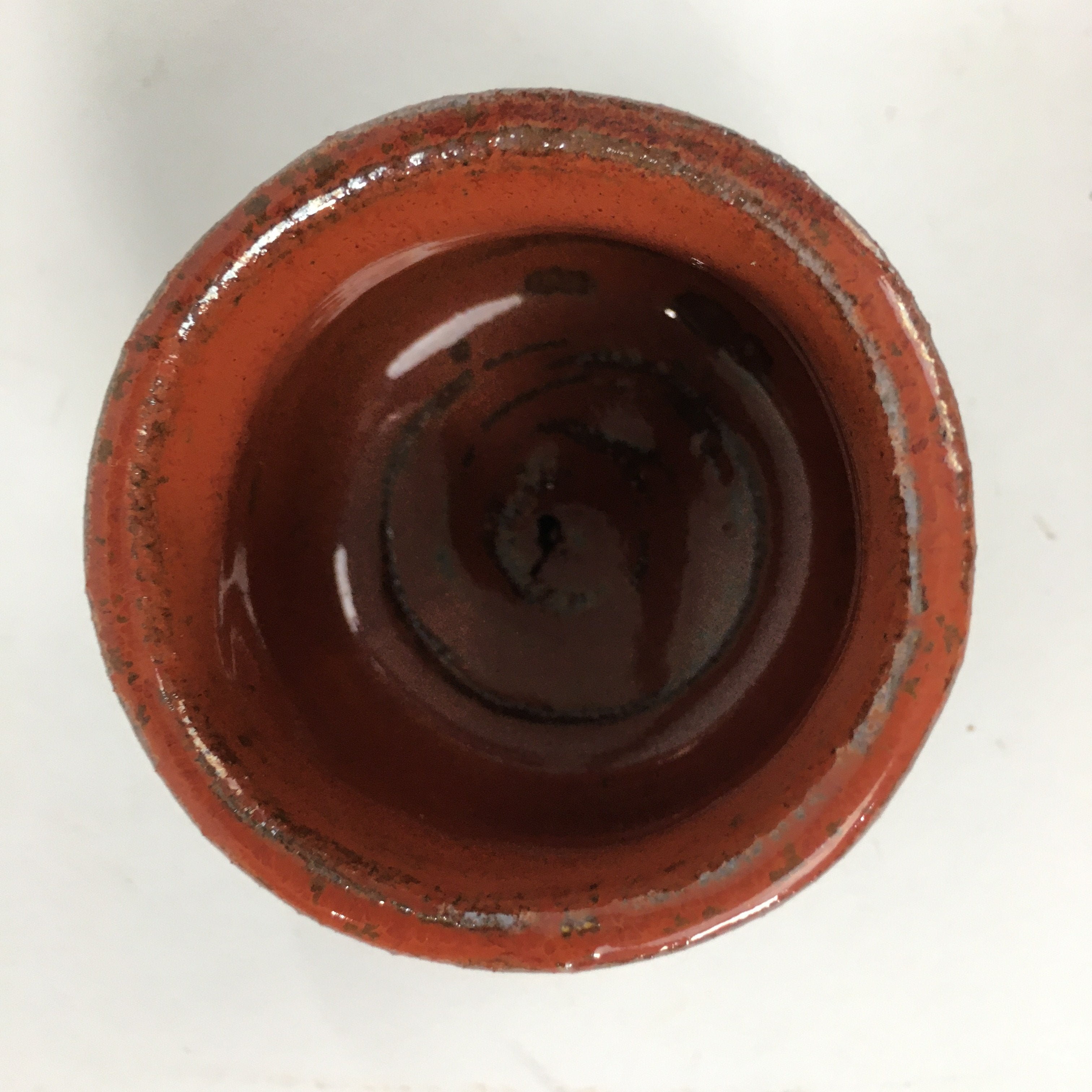 Japanese Ceramic Mino ware Sake Cup Vtg Guinomi Ochoko Akaraku Red Glaze GU970