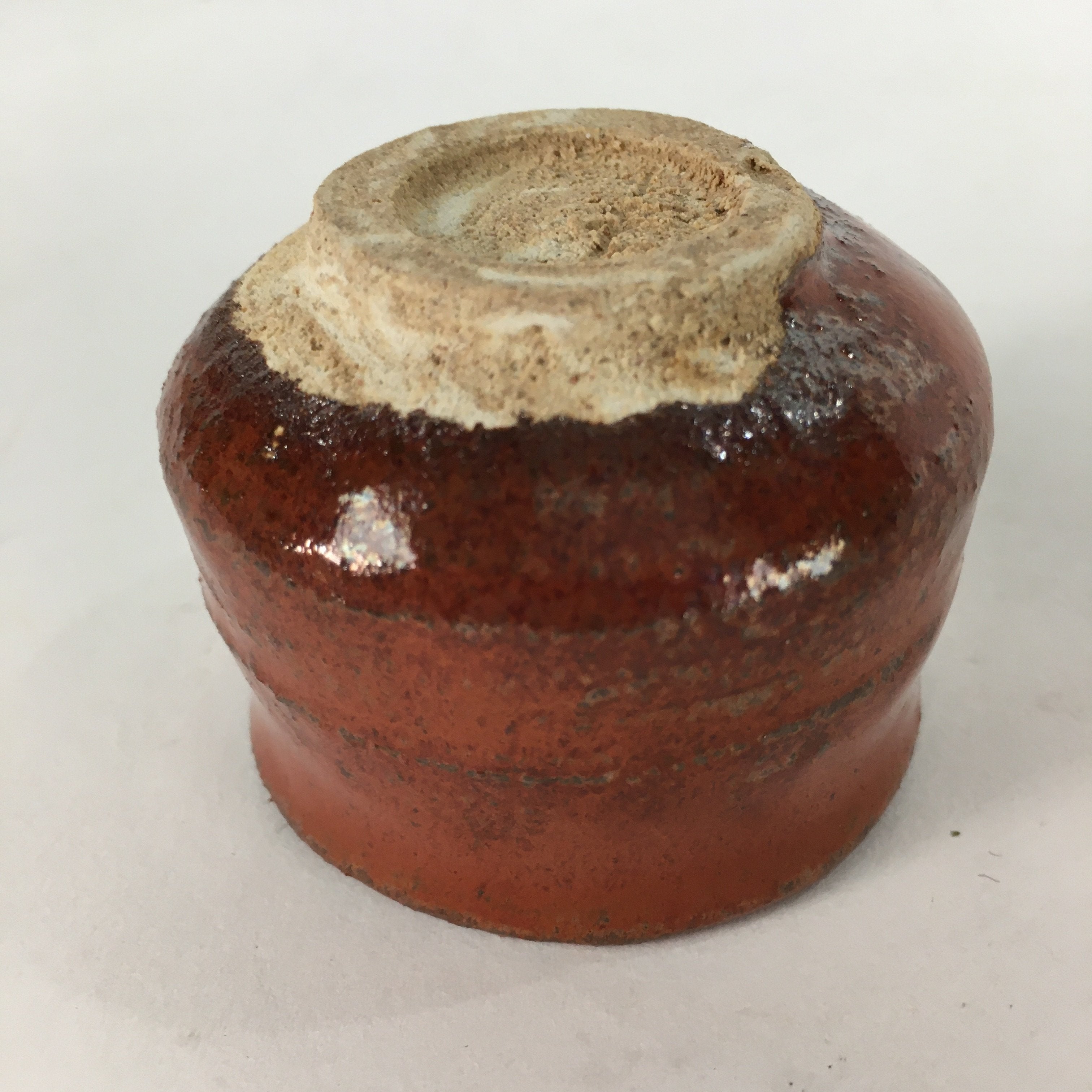 Japanese Ceramic Mino ware Sake Cup Vtg Guinomi Ochoko Akaraku Red Glaze GU970