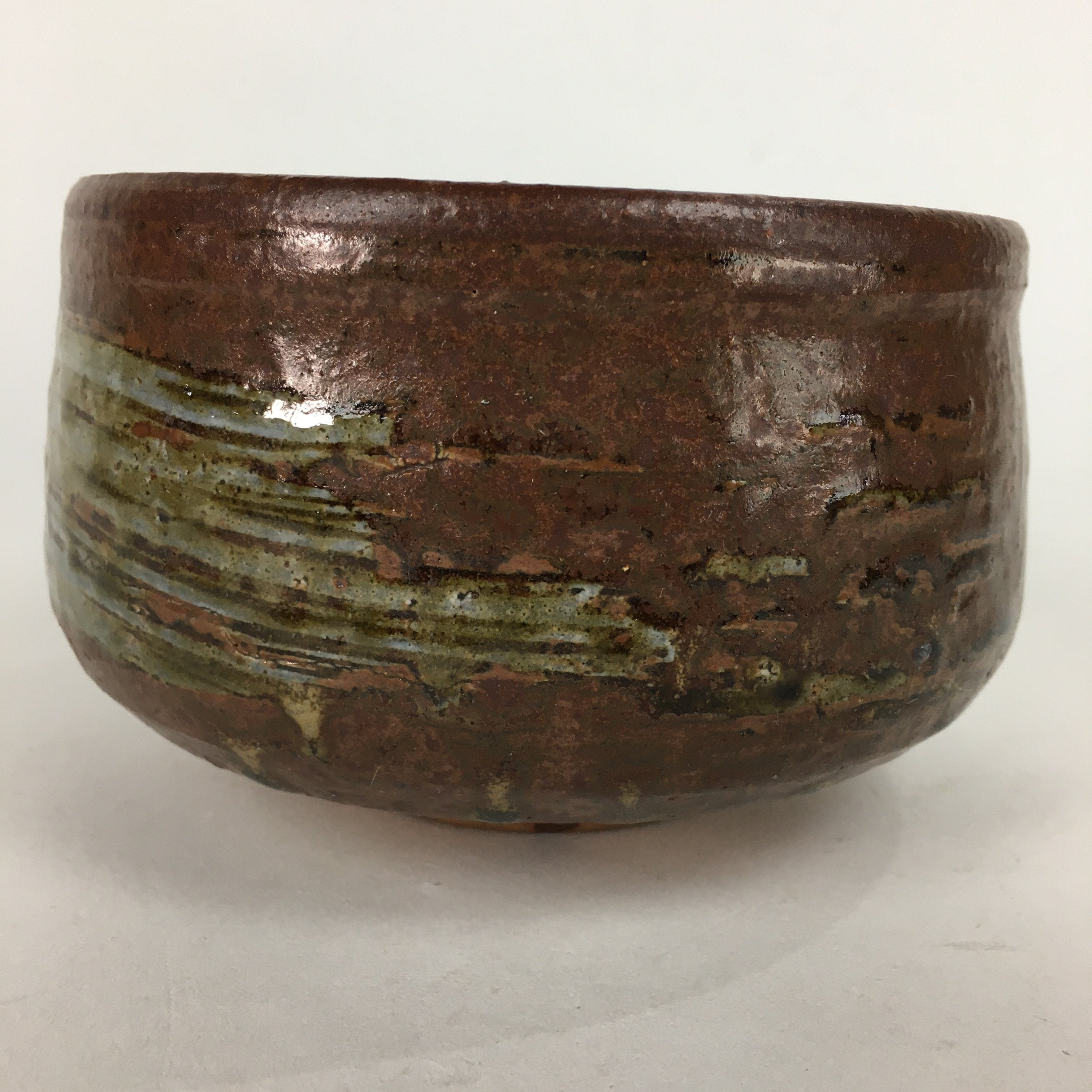 Japanese Ceramic Mino ware Tea Ceremony Bowl Vtg Chawan Brown Pottery GTB750