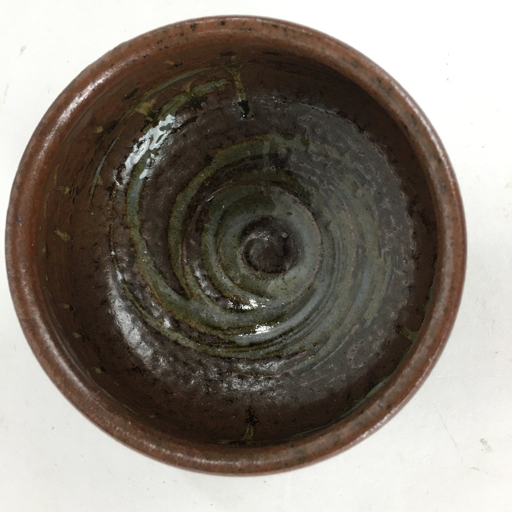 Japanese Ceramic Mino ware Tea Ceremony Bowl Vtg Chawan Brown Pottery GTB750