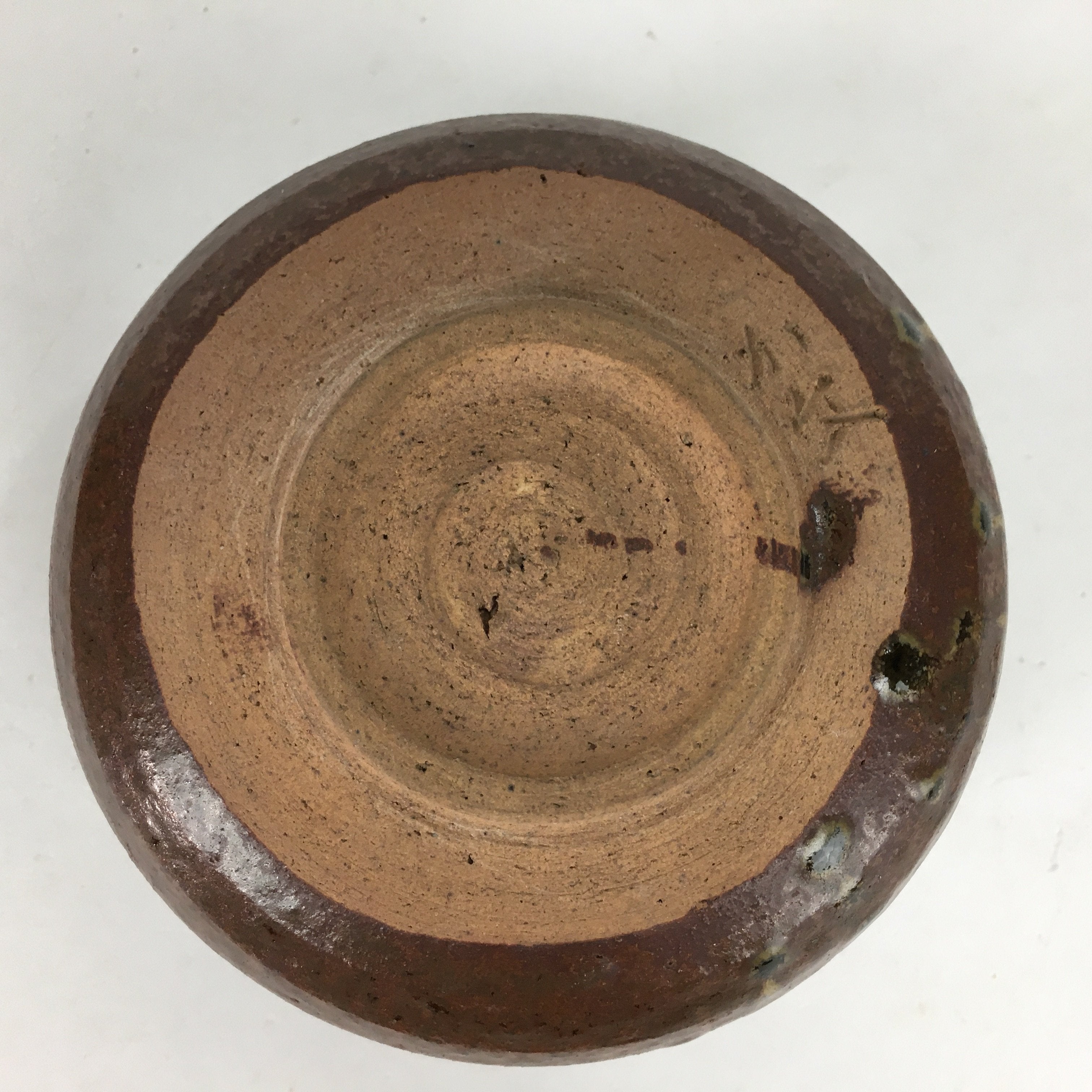 Japanese Ceramic Mino ware Tea Ceremony Bowl Vtg Chawan Brown Pottery GTB750