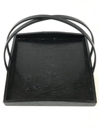 Japanese Ceramic Mosquito Coil Holder And Wooded Tray Vtg Iron Glaze PX629