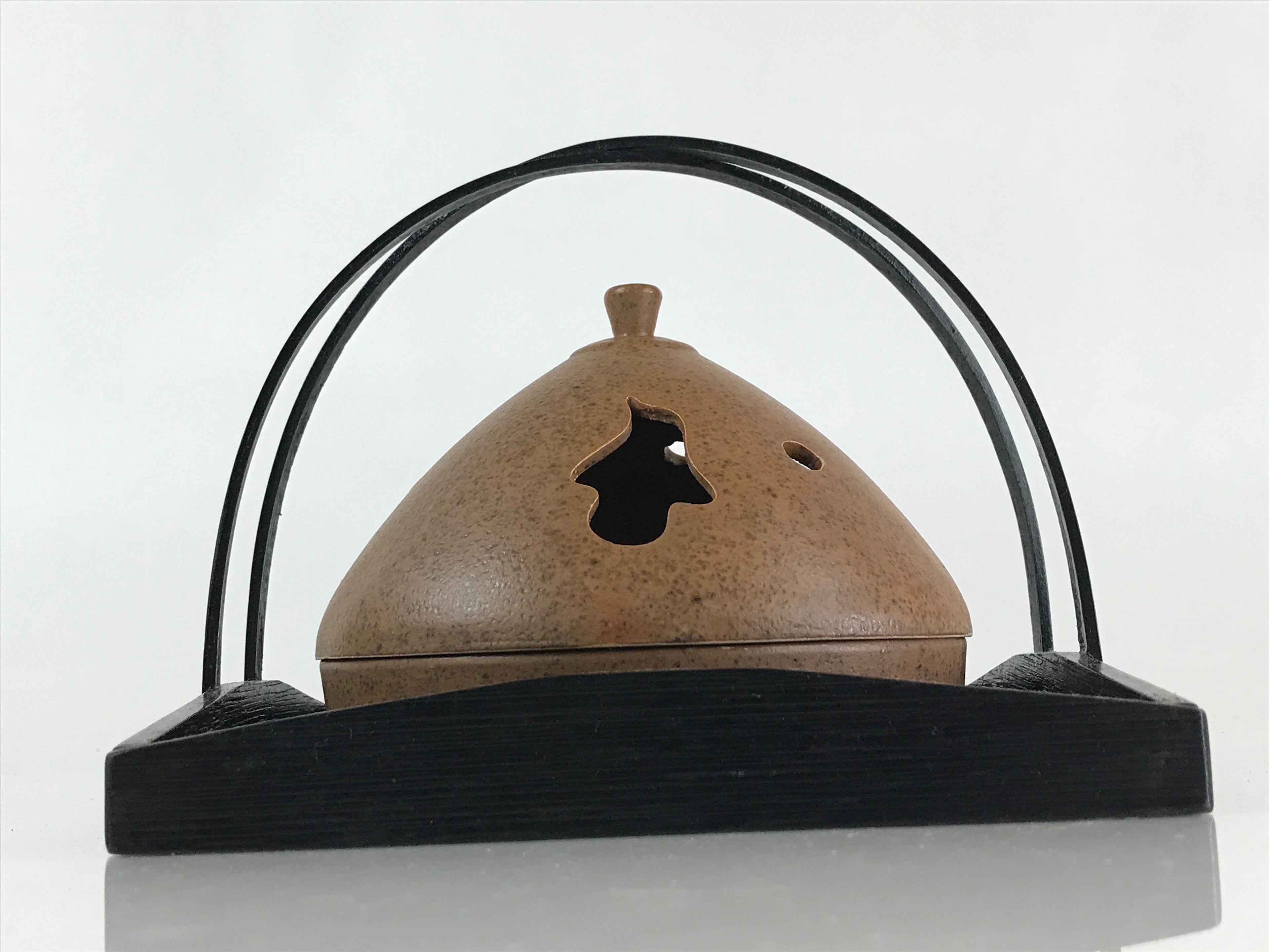 Japanese Ceramic Mosquito Coil Holder And Wooded Tray Vtg Iron Glaze PX629