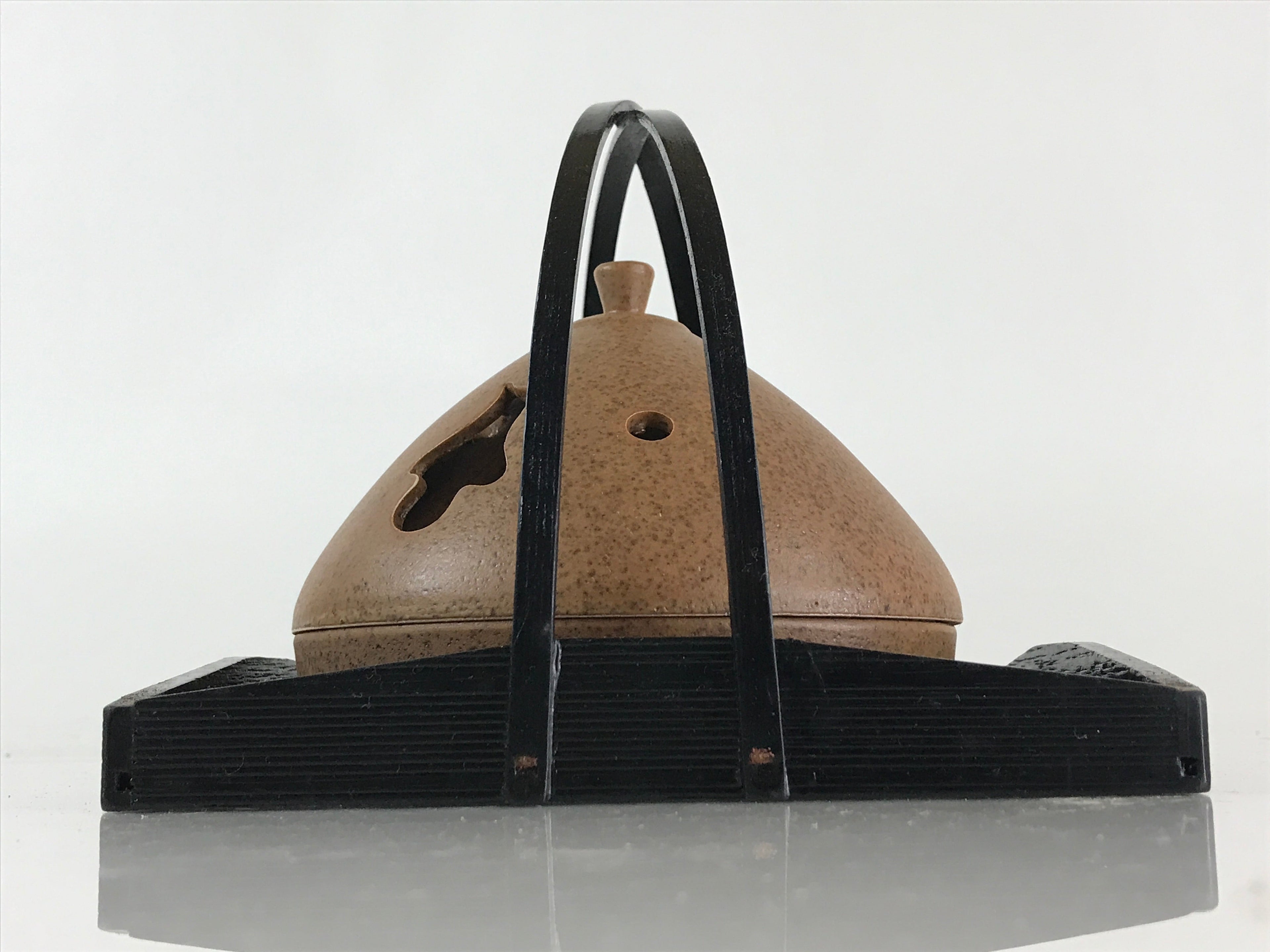 Japanese Ceramic Mosquito Coil Holder And Wooded Tray Vtg Iron Glaze PX629