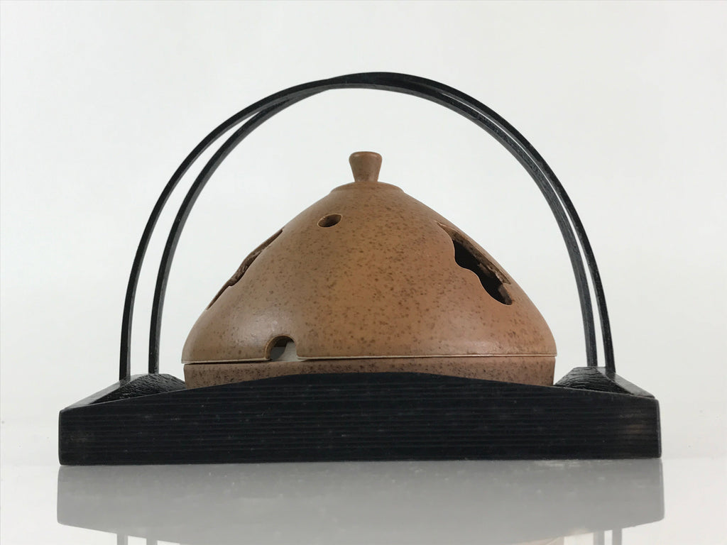 Japanese Ceramic Mosquito Coil Holder And Wooded Tray Vtg Iron Glaze PX629