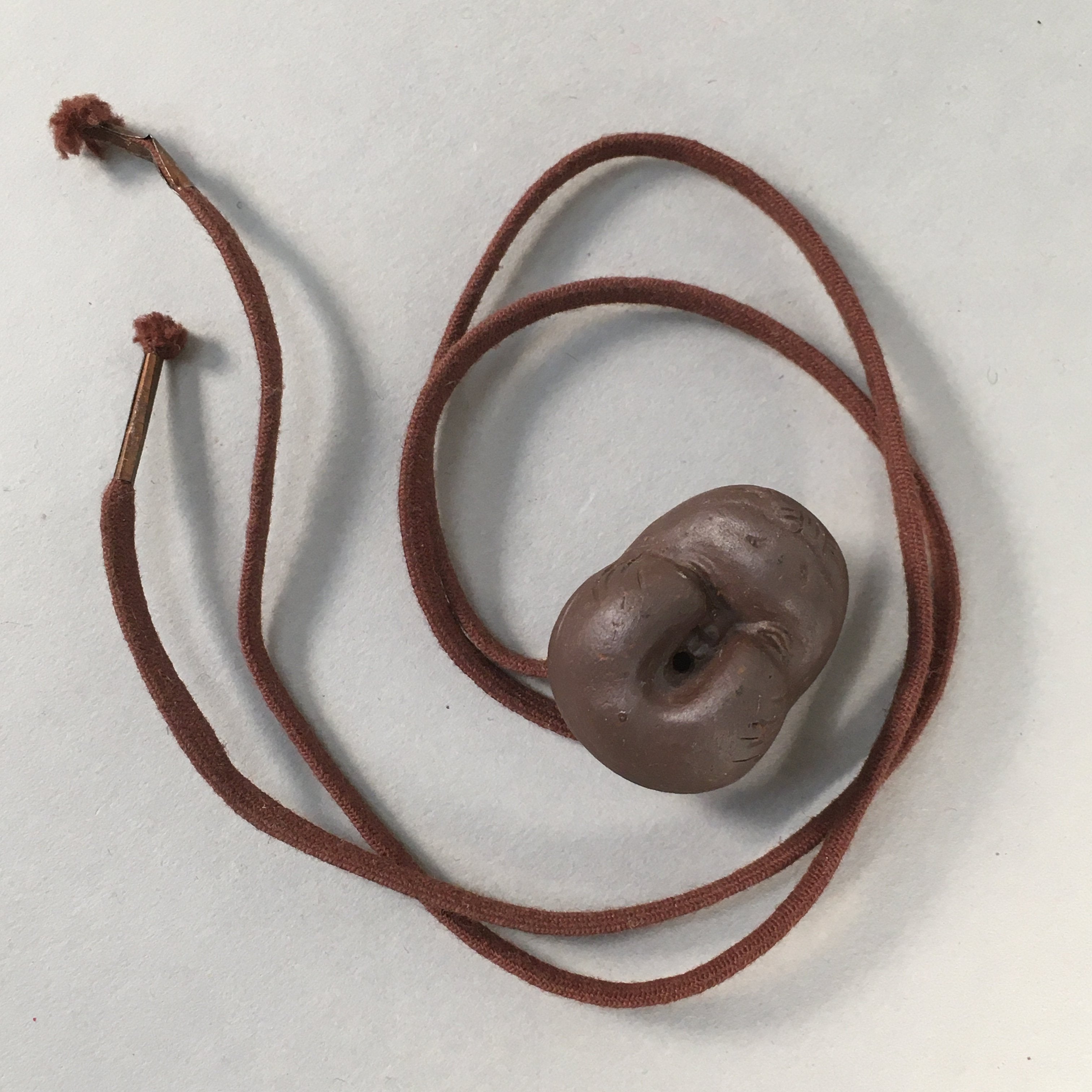 Japanese Ceramic Netsuke Kimono Accessory Vtg Okame Mask Toggle Cord JK61