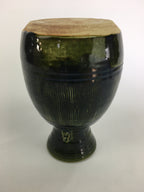 Japanese Ceramic Oribe Ware Flower Vase Vtg Kabin Pottery Ikebana FV909