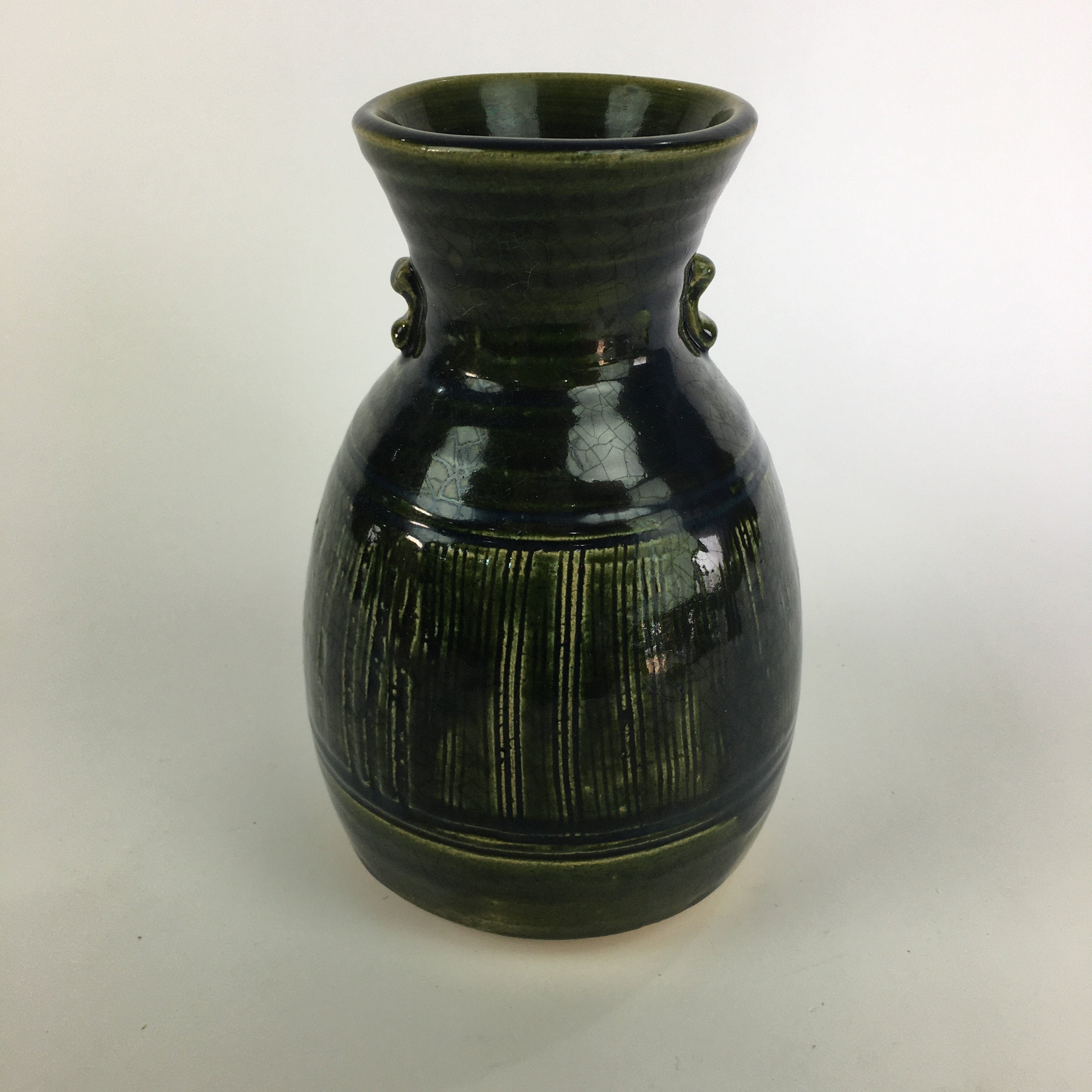 Japanese Ceramic Oribe Ware Flower Vase Vtg Kabin Pottery Ikebana FV909
