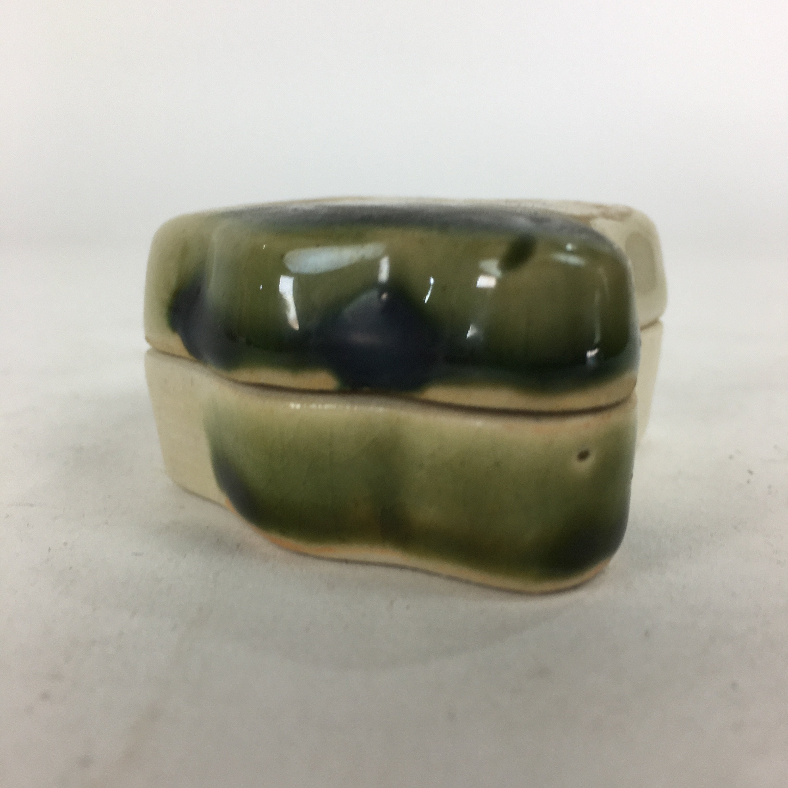 Japanese Ceramic Oribe Ware Incense Container Kogo Vtg Tea Ceremony PP745