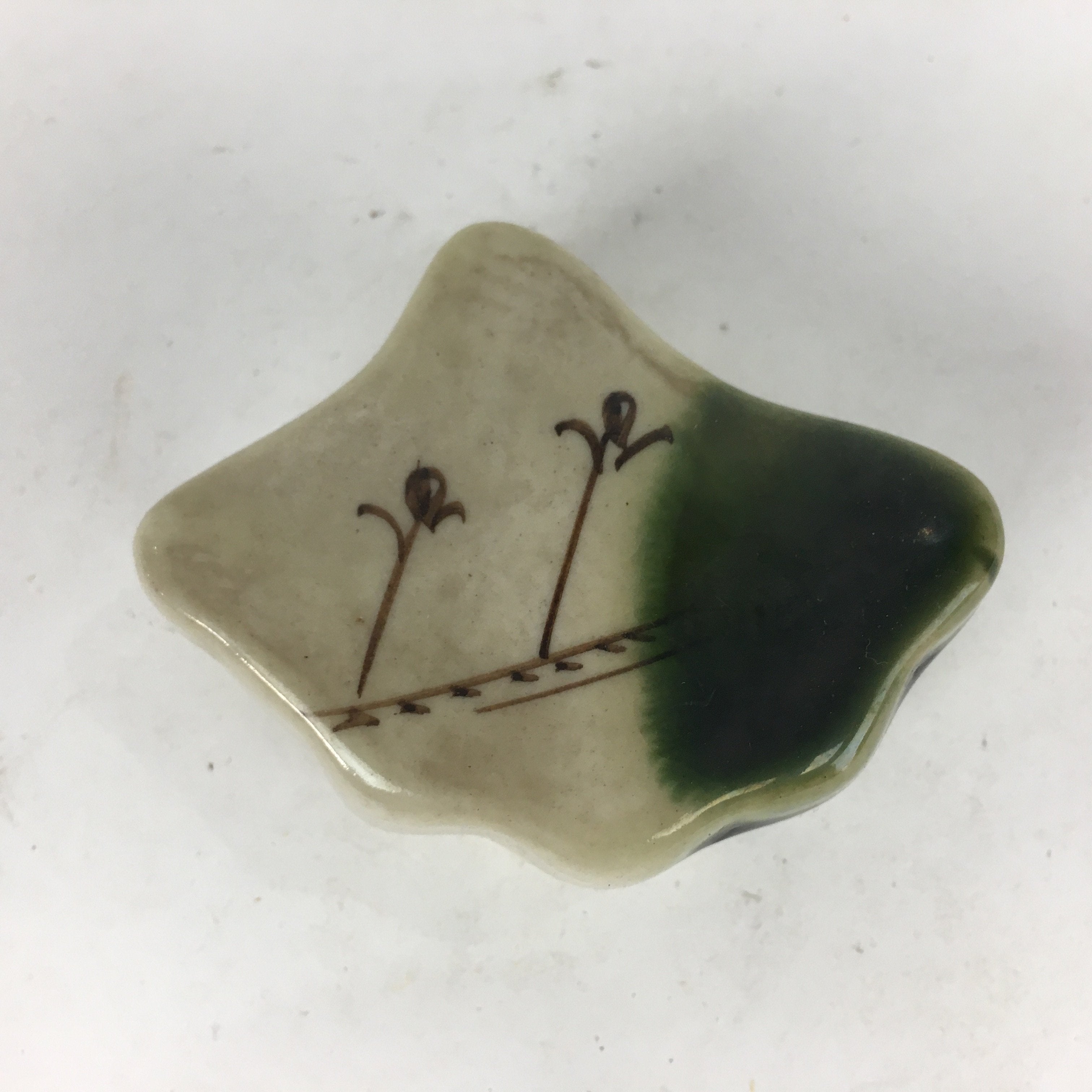 Japanese Ceramic Oribe Ware Incense Container Kogo Vtg Tea Ceremony PP745