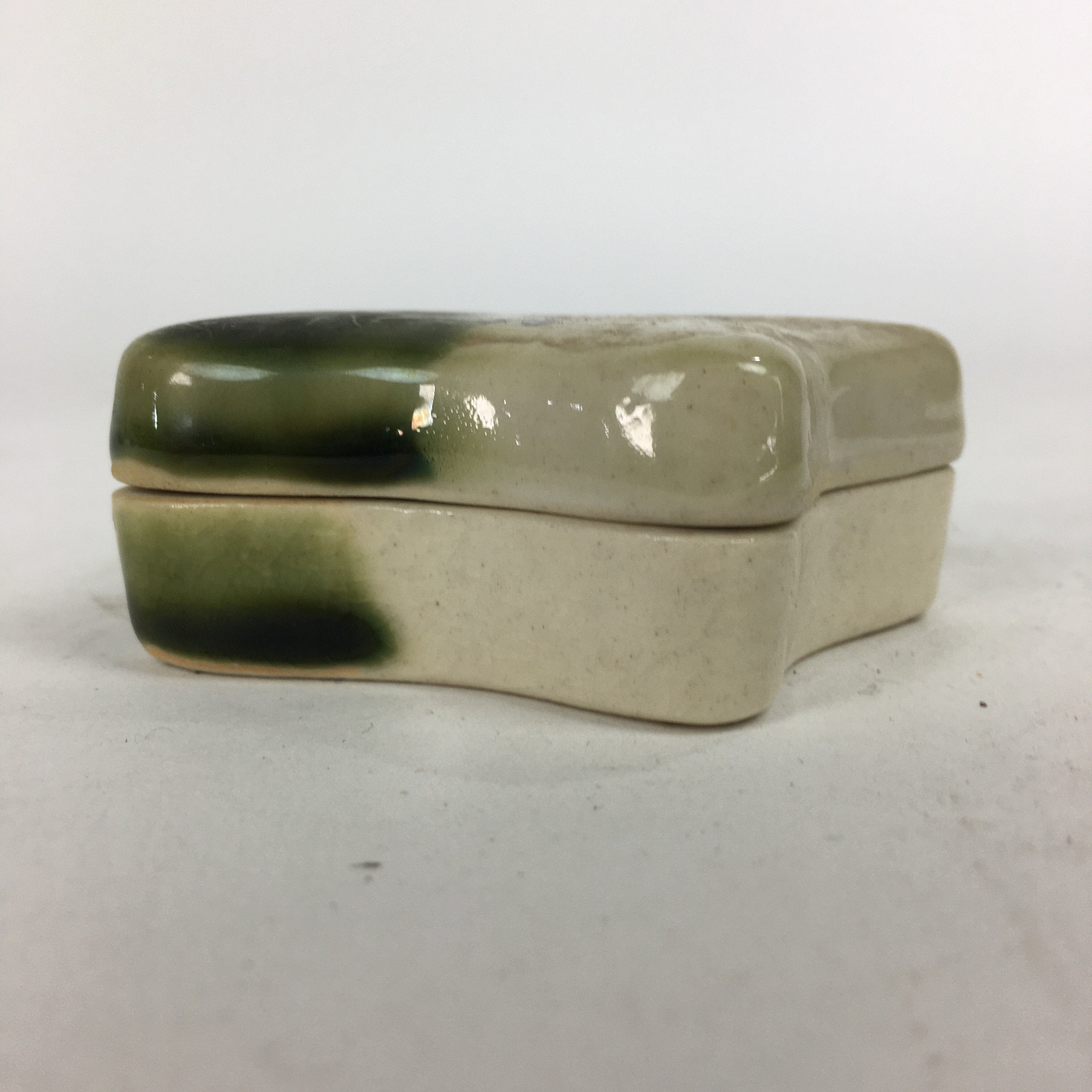 Japanese Ceramic Oribe Ware Incense Container Kogo Vtg Tea Ceremony PP745