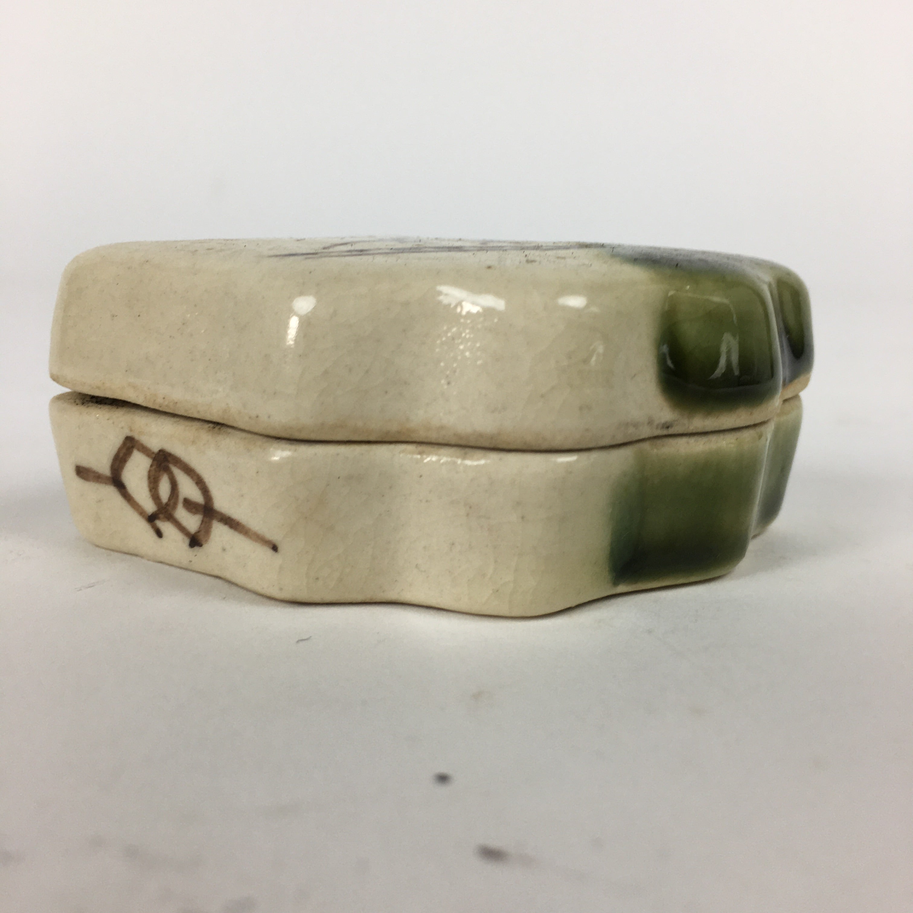 Japanese Ceramic Oribe Ware Incense Container Kogo Vtg Tea Ceremony PP871