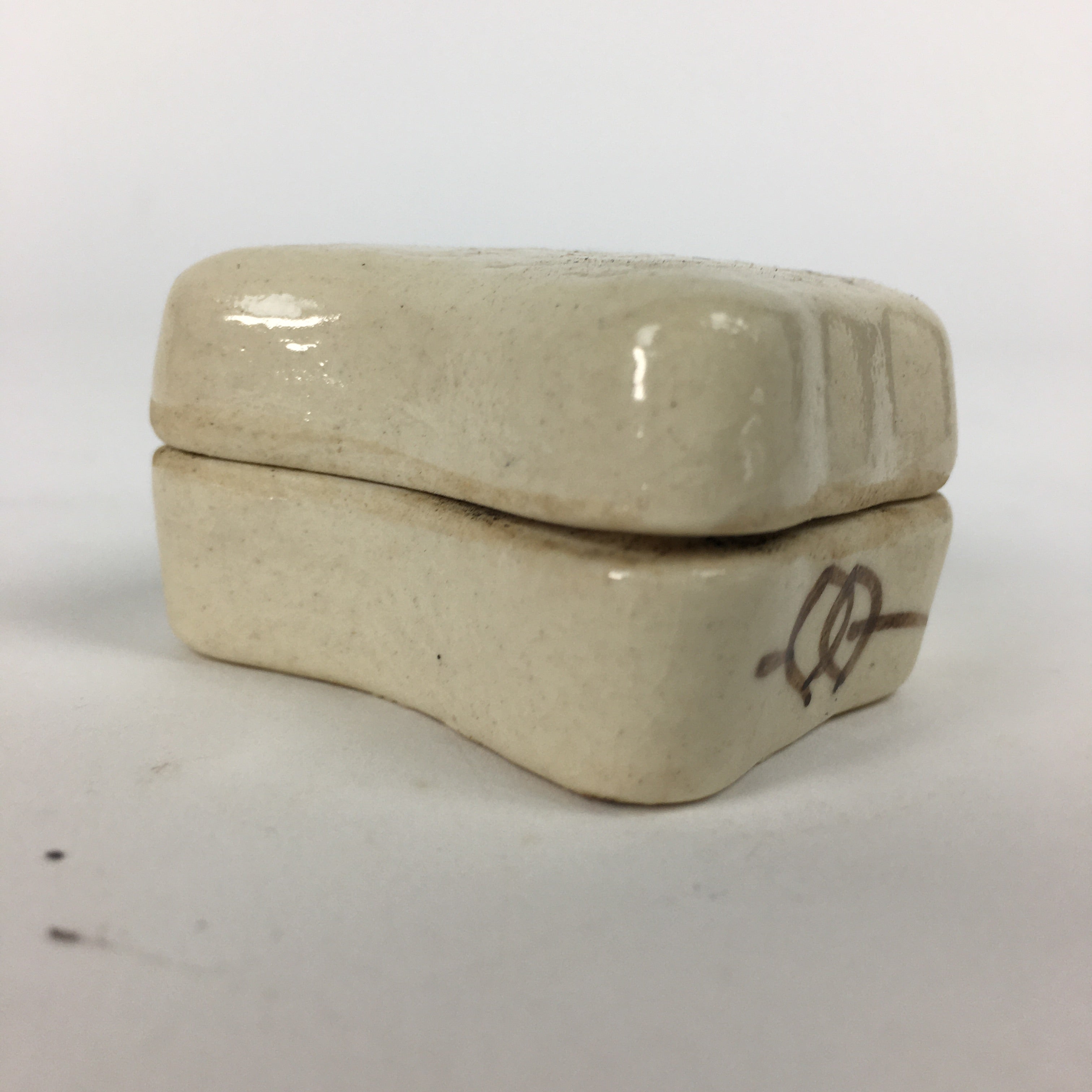 Japanese Ceramic Oribe Ware Incense Container Kogo Vtg Tea Ceremony PP871