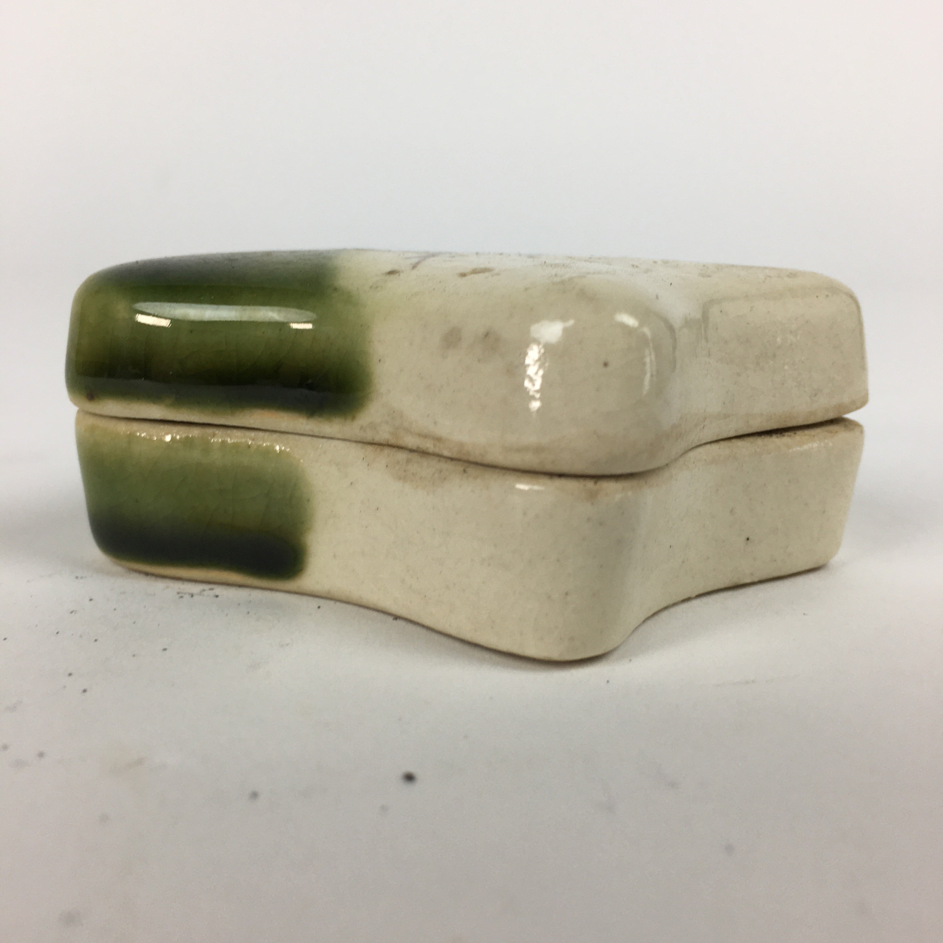 Japanese Ceramic Oribe Ware Incense Container Kogo Vtg Tea Ceremony PP871