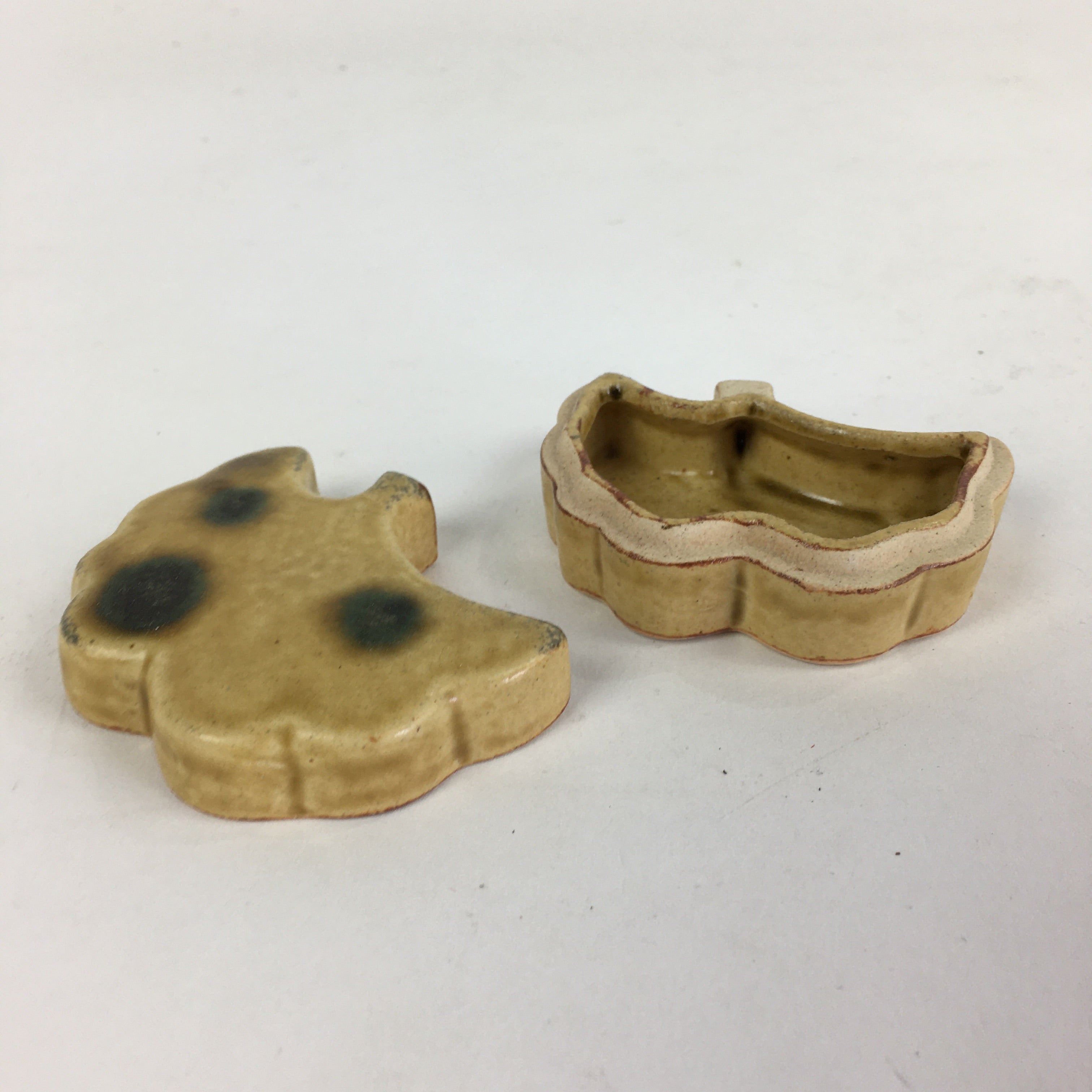 Japanese Ceramic Oribe Ware Incense Container Kogo Vtg Tea Ceremony PP907