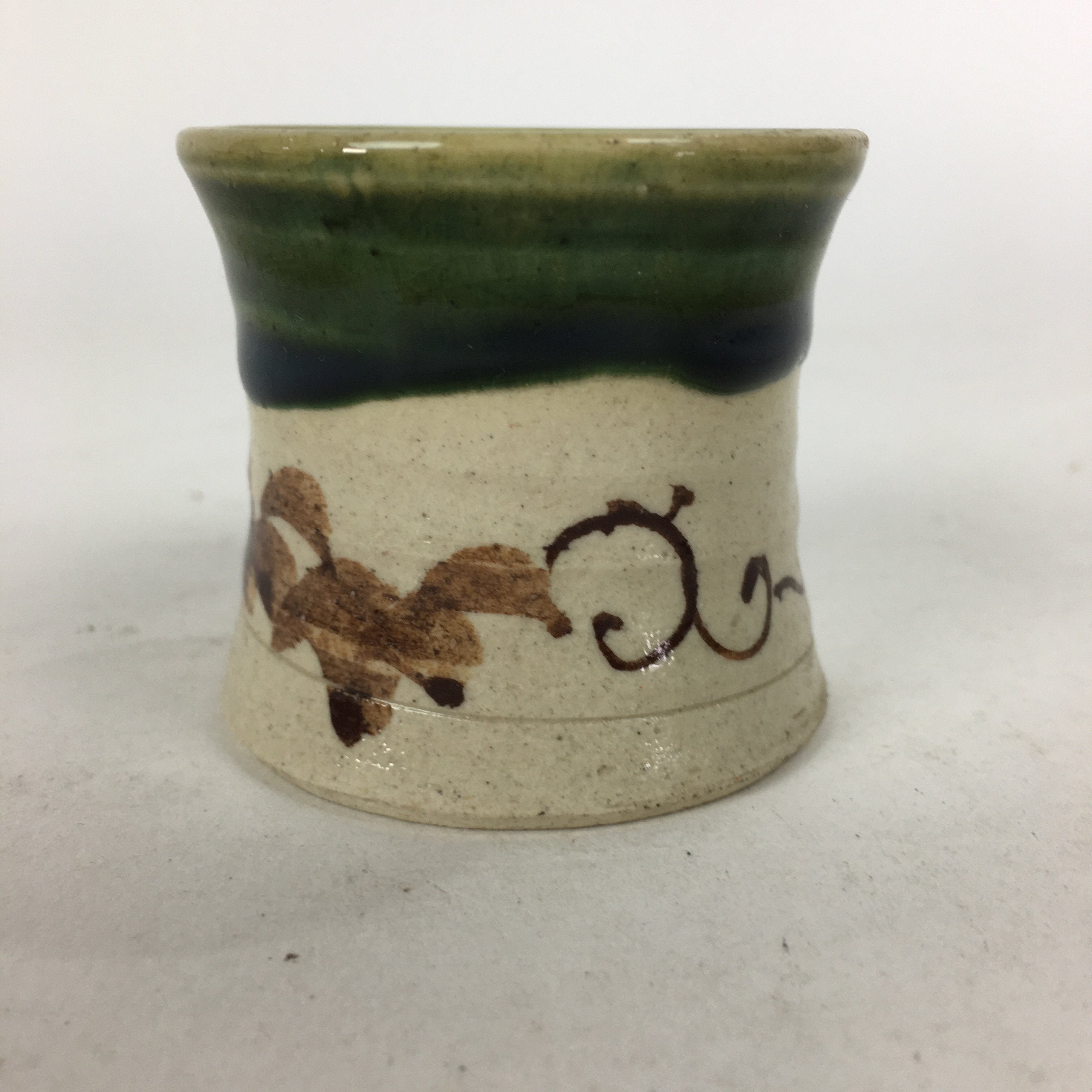 Japanese Ceramic Oribe Ware Ladle Rest Lid Stand Tea Ceremony Vtg Futaoki TG148