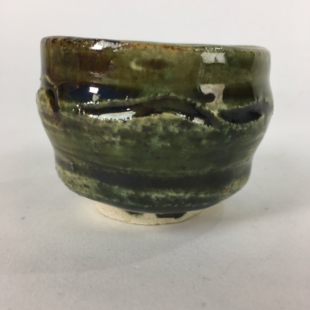 Japanese Ceramic Oribe Ware Sake Cup Vtg Guinomi Ochoko Green Glaze GU967
