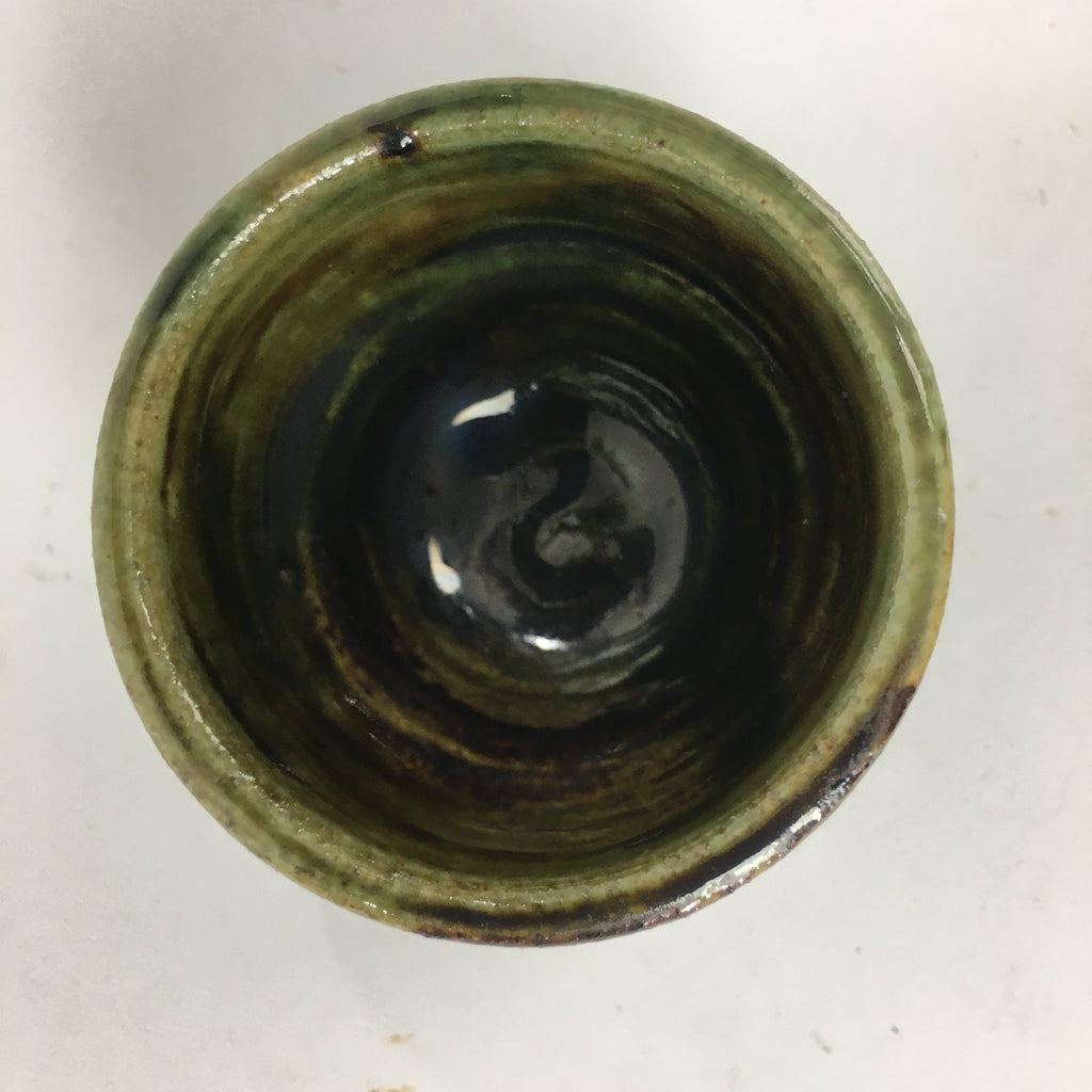 Japanese Ceramic Oribe Ware Sake Cup Vtg Guinomi Ochoko Green Glaze GU967
