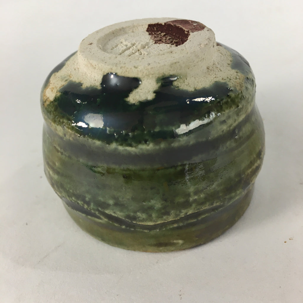 Japanese Ceramic Oribe Ware Sake Cup Vtg Guinomi Ochoko Green Glaze GU967