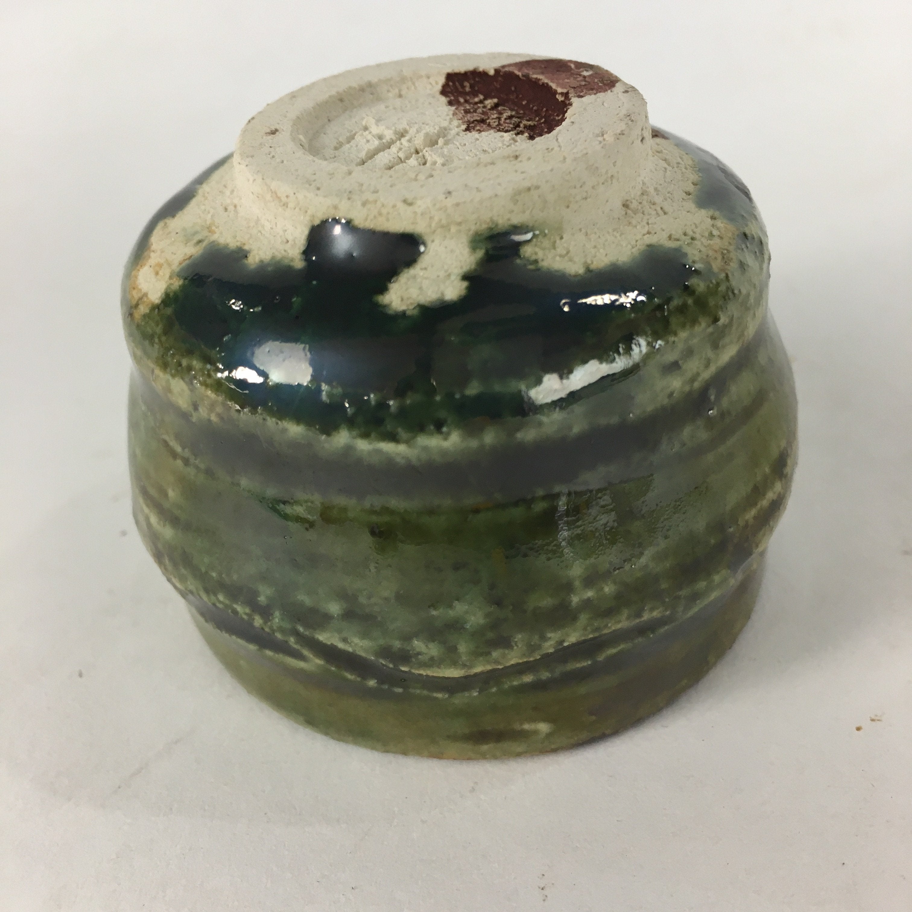 Japanese Ceramic Oribe Ware Sake Cup Vtg Guinomi Ochoko Green Glaze GU967