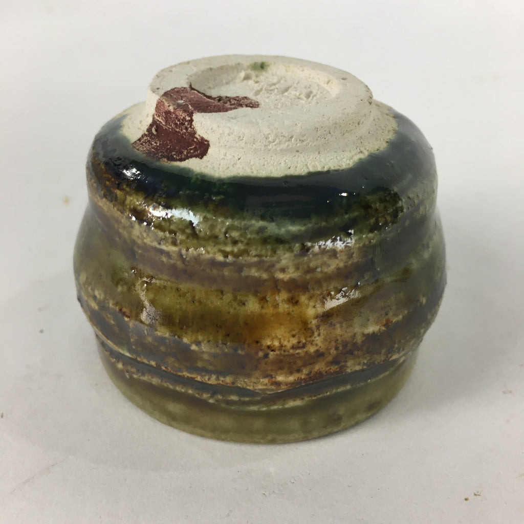 Japanese Ceramic Oribe Ware Sake Cup Vtg Guinomi Ochoko Green Glaze GU967