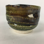 Japanese Ceramic Oribe Ware Sake Cup Vtg Guinomi Ochoko Green Glaze GU969