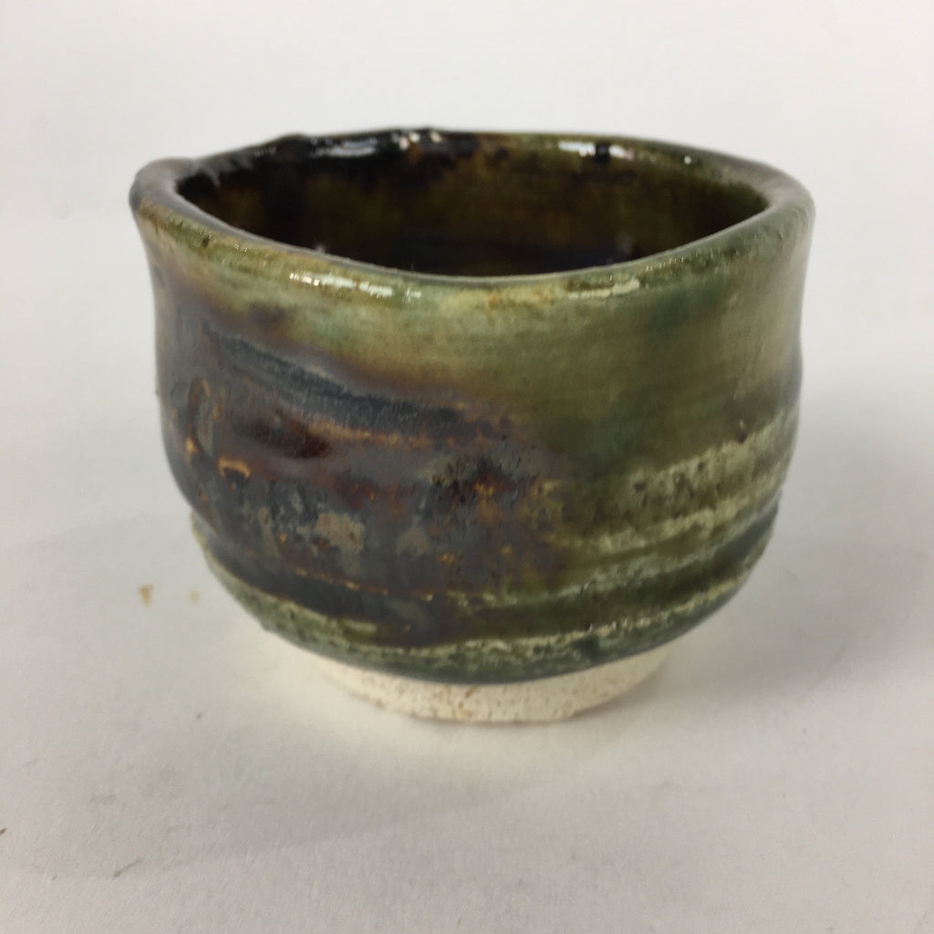 Japanese Ceramic Oribe Ware Sake Cup Vtg Guinomi Ochoko Green Glaze GU969