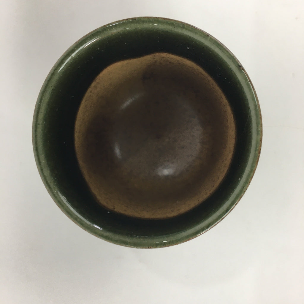 Japanese Ceramic Oribe Ware Sake Cup Vtg Guinomi Ochoko Green Glaze GU973