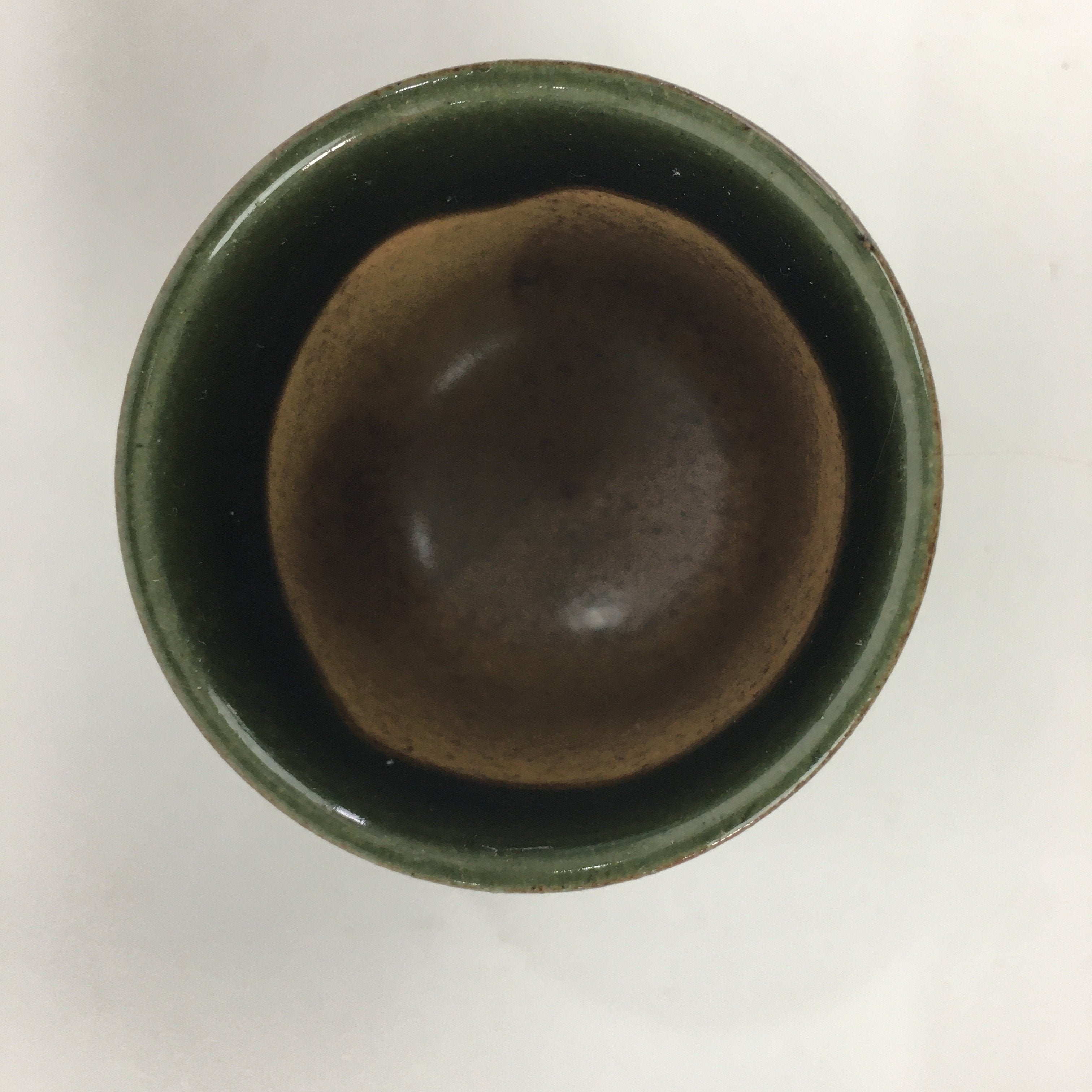 Japanese Ceramic Oribe Ware Sake Cup Vtg Guinomi Ochoko Green Glaze GU973