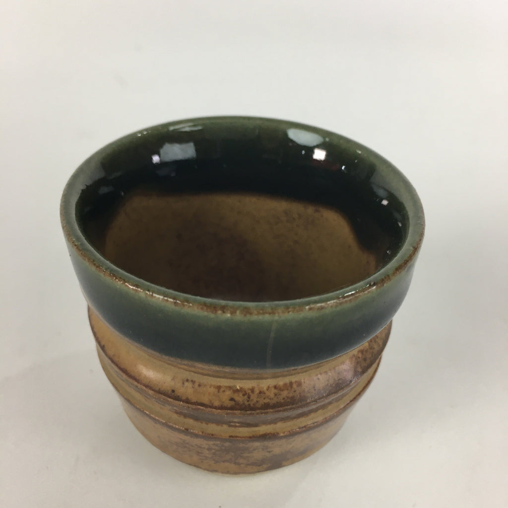 Japanese Ceramic Oribe Ware Sake Cup Vtg Guinomi Ochoko Green Glaze GU973
