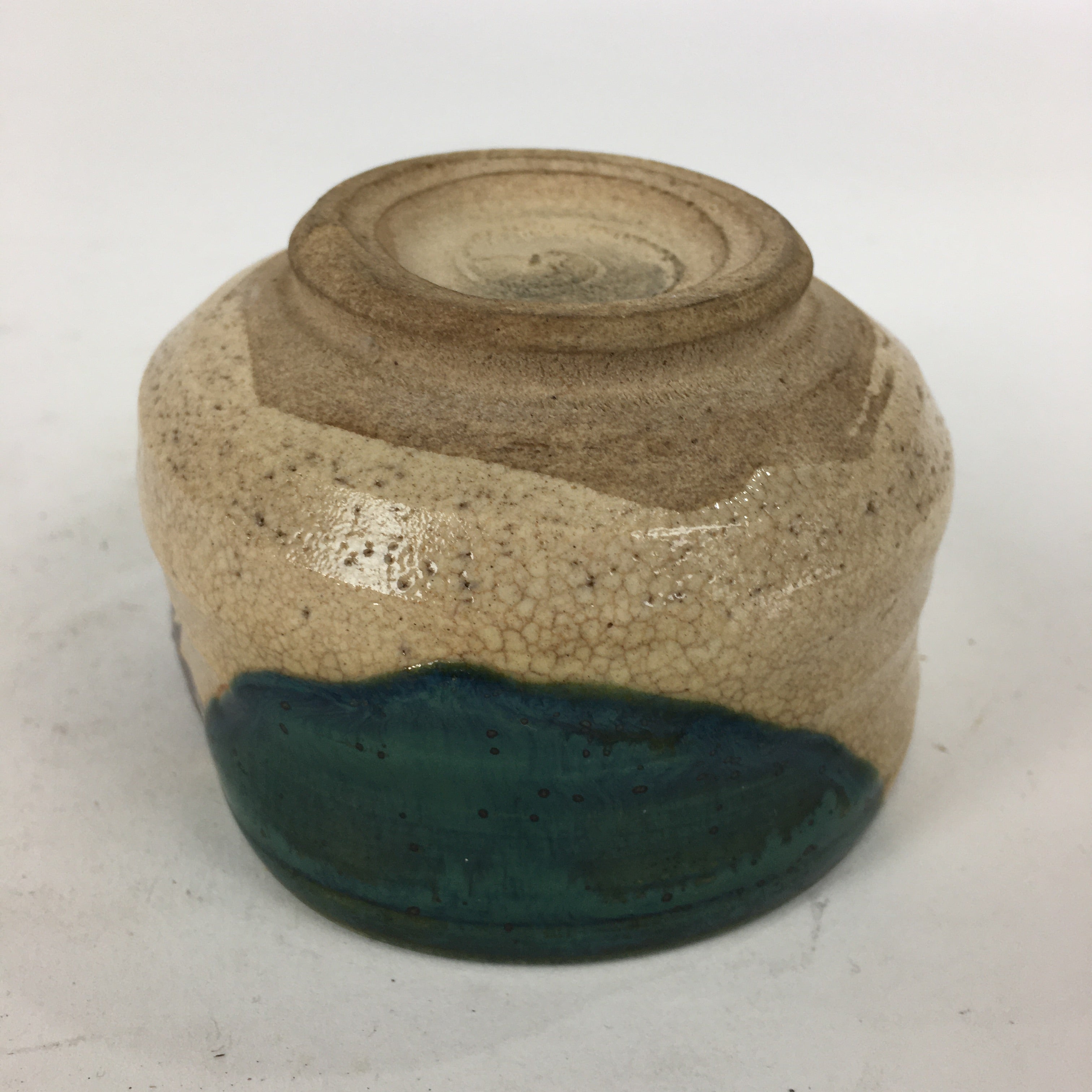 Japanese Ceramic Oribe Ware Small Bowl Vtg Pottery Green Glaze Kobachi PP846