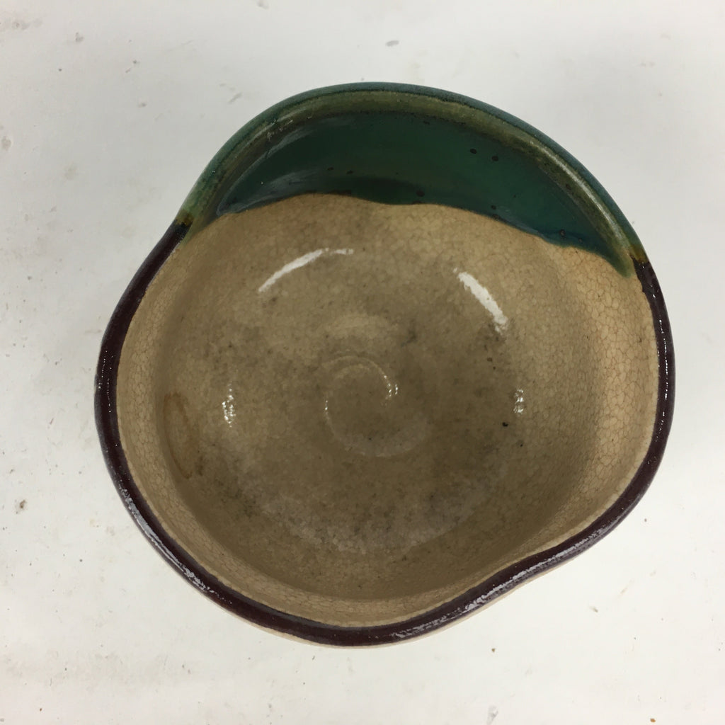 Japanese Ceramic Oribe Ware Small Bowl Vtg Pottery Green Glaze Kobachi PP846