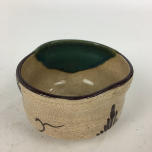 Japanese Ceramic Oribe Ware Small Bowl Vtg Pottery Green Glaze Kobachi PP846