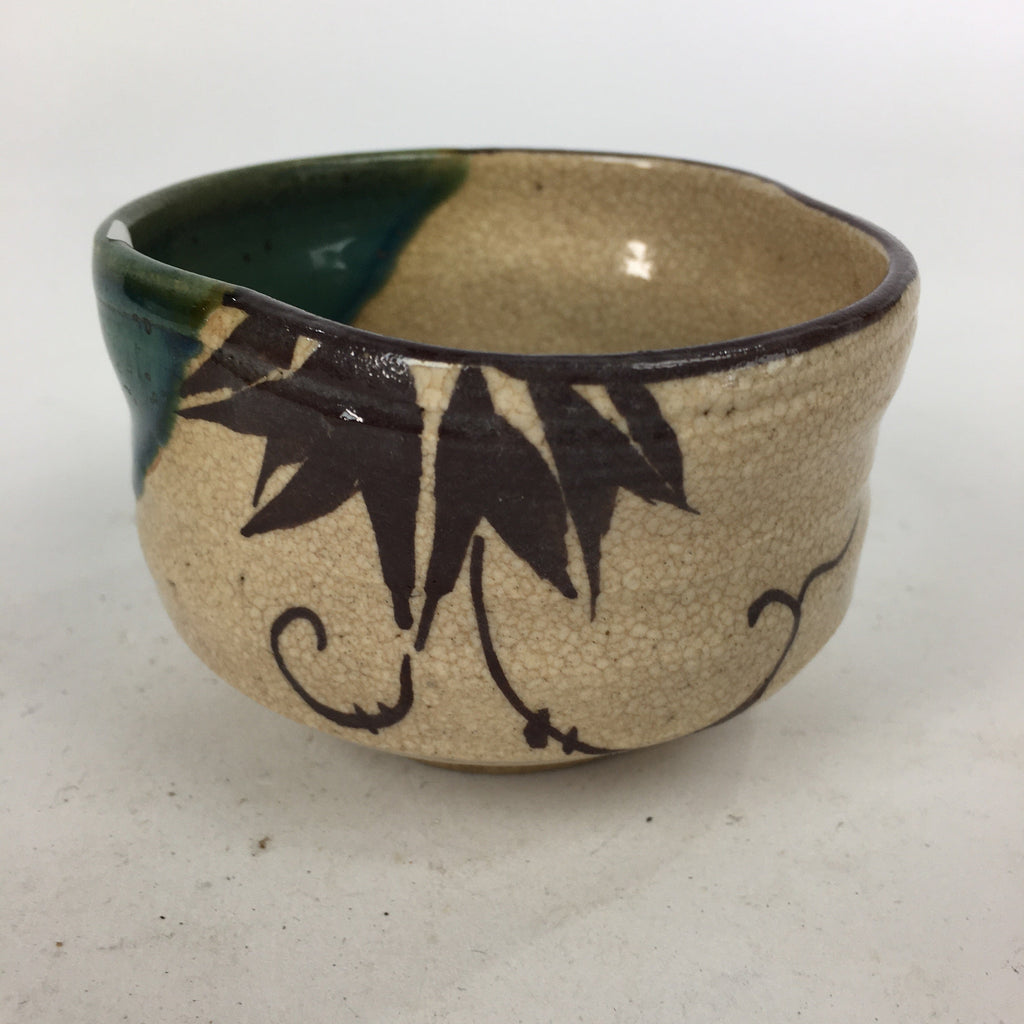Japanese Ceramic Oribe Ware Small Bowl Vtg Pottery Green Glaze Kobachi PP846