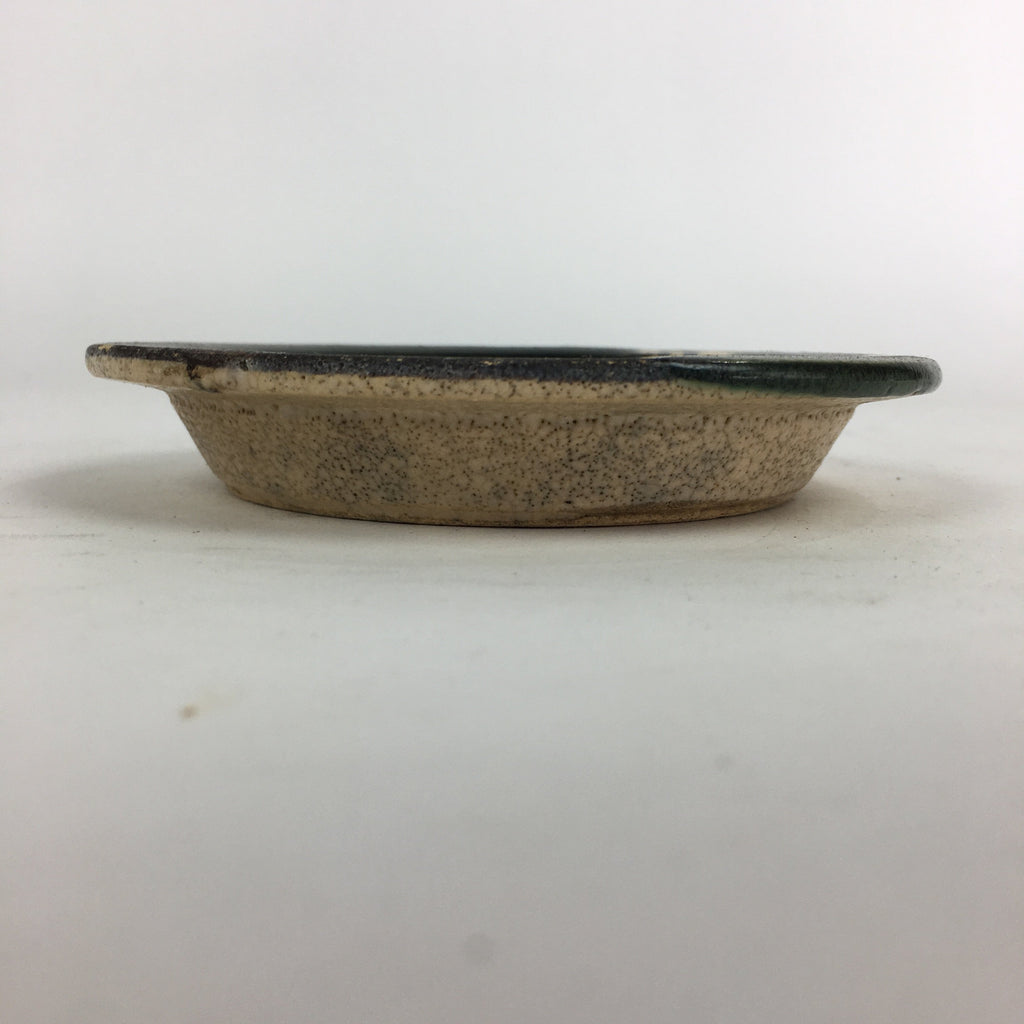 Japanese Ceramic Oribe Ware Small Plate Vtg Pottery Green Glaze Round Kozara PP7