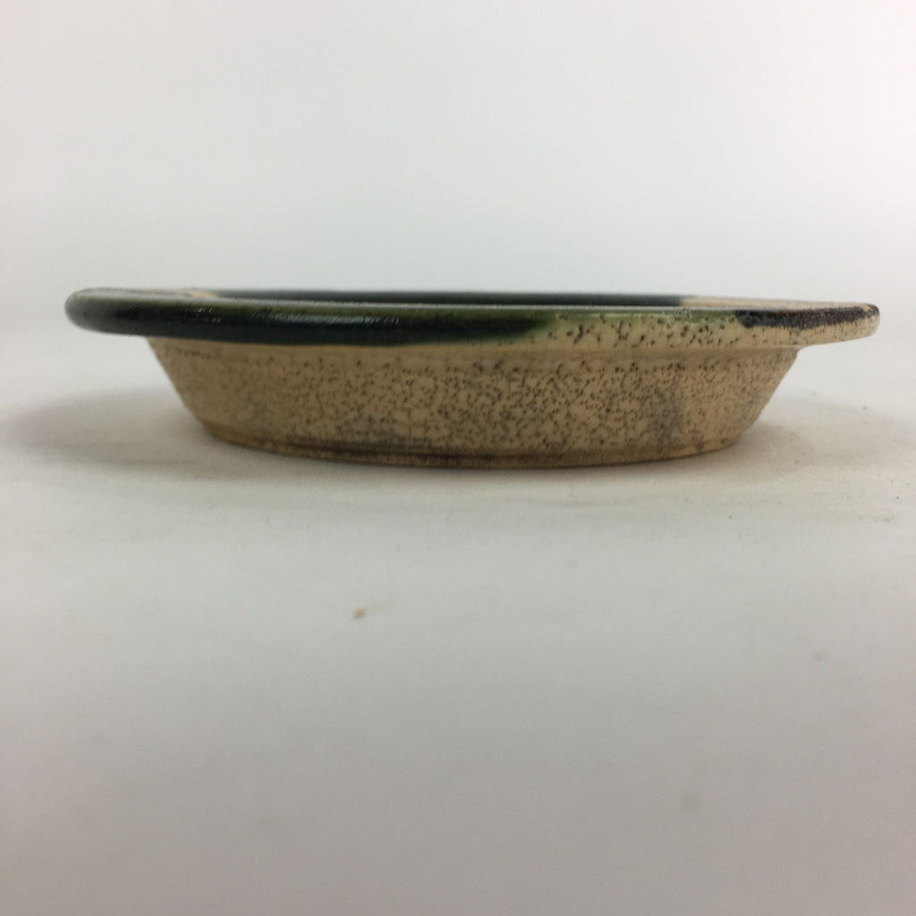 Japanese Ceramic Oribe Ware Small Plate Vtg Pottery Green Glaze Round Kozara PP7