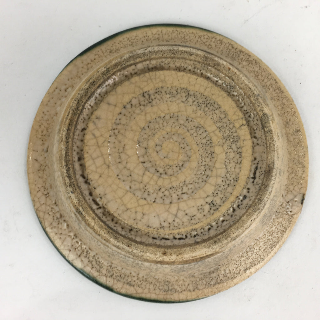Japanese Ceramic Oribe Ware Small Plate Vtg Pottery Green Glaze Round Kozara PP7