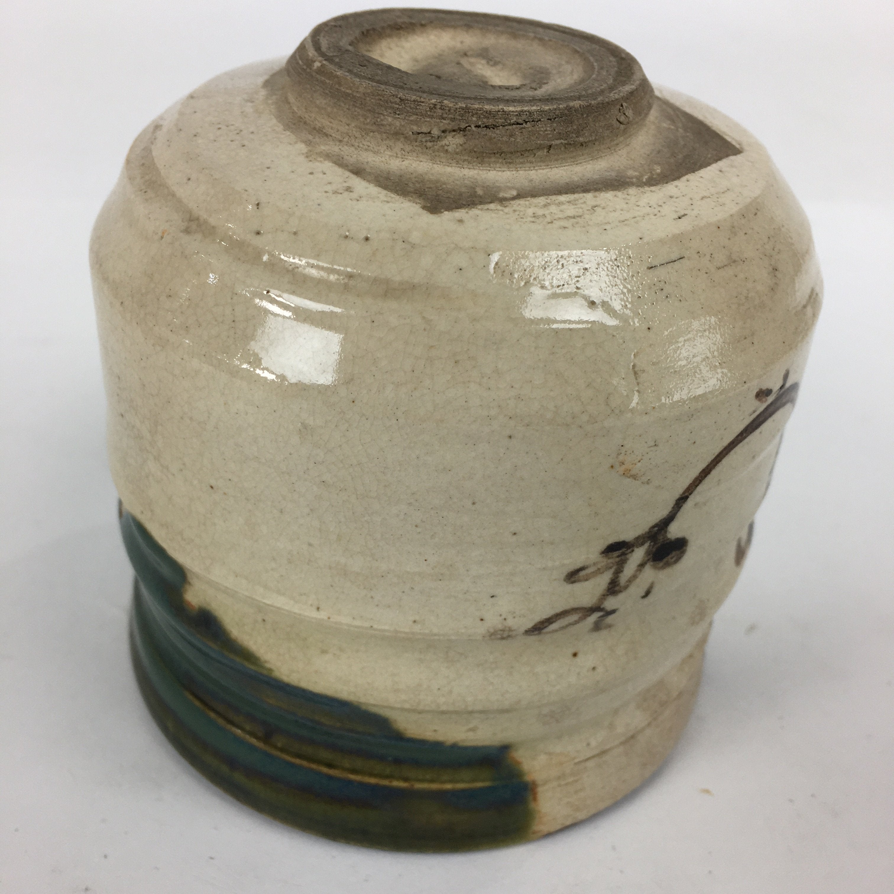 Japanese Ceramic Oribe Ware Tea Ceremony Bowl Vtg Green Matcha Chawan GTB781