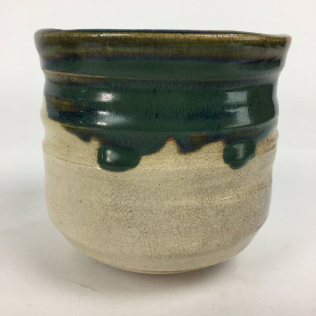 Japanese Ceramic Oribe Ware Tea Ceremony Bowl Vtg Green Matcha Chawan GTB781