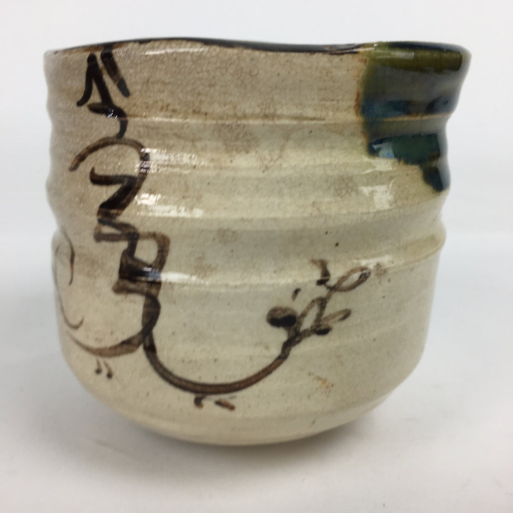 Japanese Ceramic Oribe Ware Tea Ceremony Bowl Vtg Green Matcha Chawan GTB781