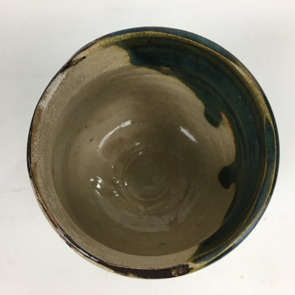 Japanese Ceramic Oribe Ware Tea Ceremony Bowl Vtg Green Matcha Chawan GTB781