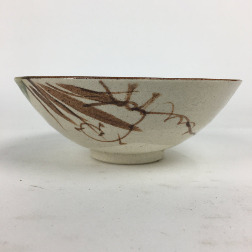 Japanese Ceramic Oribe Ware Tea Ceremony Bowl Vtg Green White Chawan GTB773