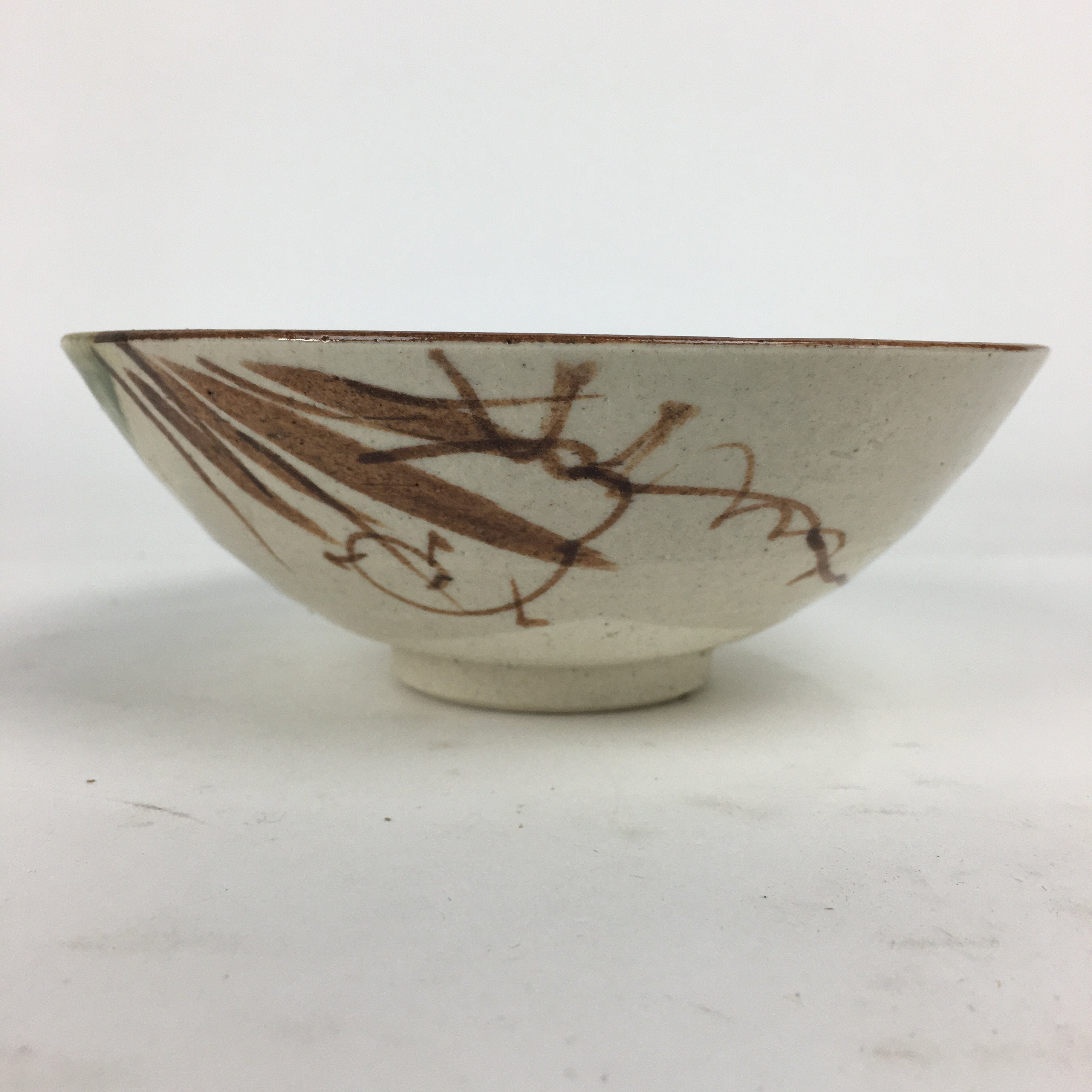 Japanese Ceramic Oribe Ware Tea Ceremony Bowl Vtg Green White Chawan GTB773
