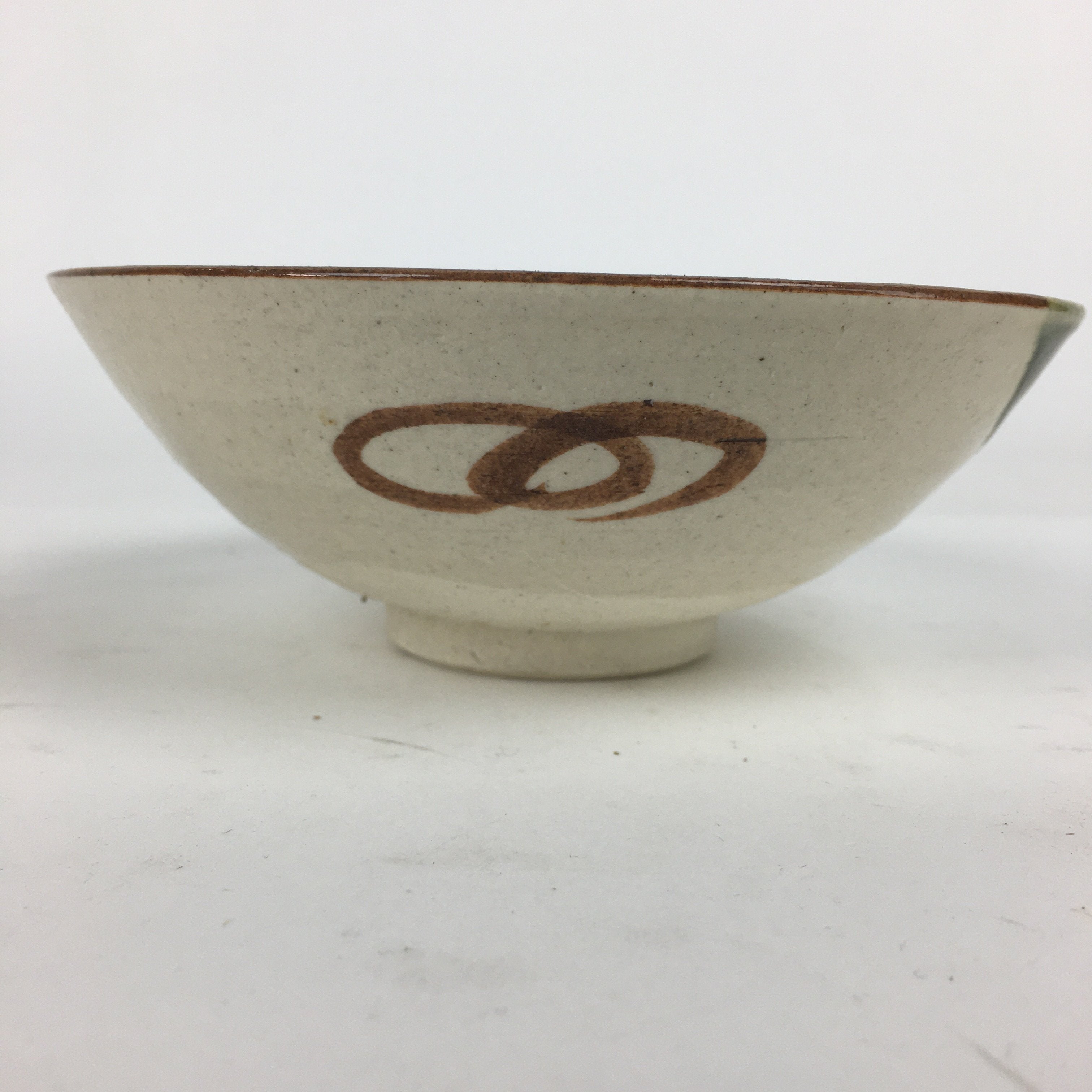 Japanese Ceramic Oribe Ware Tea Ceremony Bowl Vtg Green White Chawan GTB773
