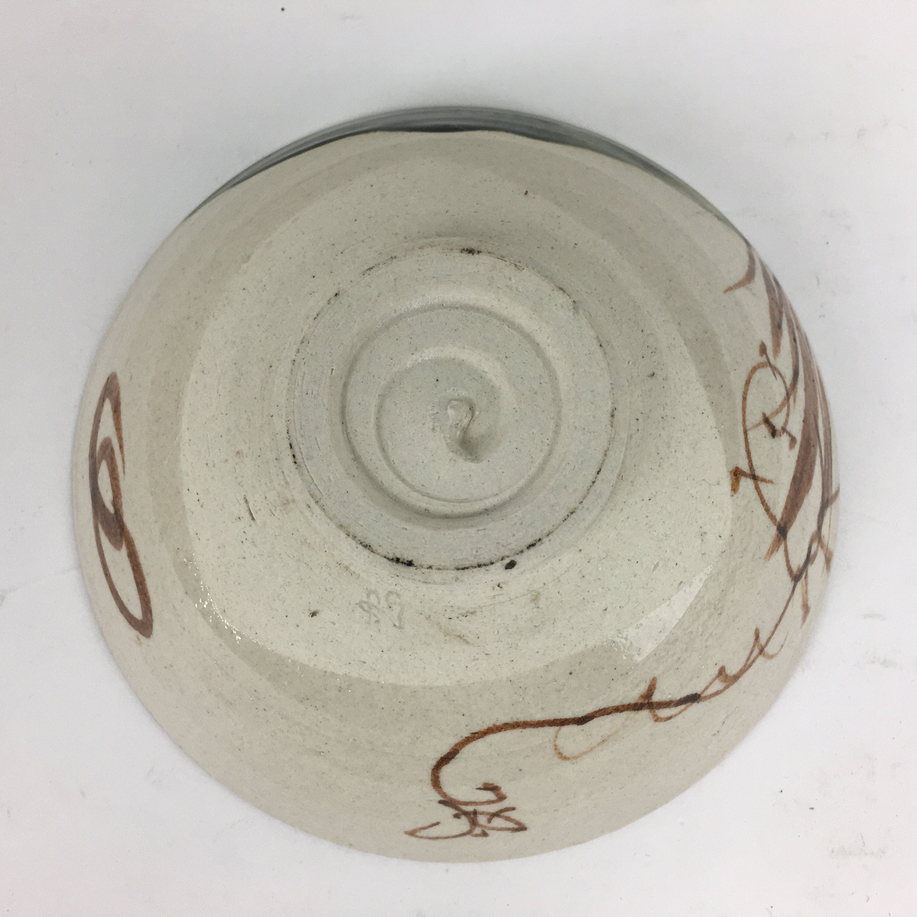 Japanese Ceramic Oribe Ware Tea Ceremony Bowl Vtg Green White Chawan GTB773